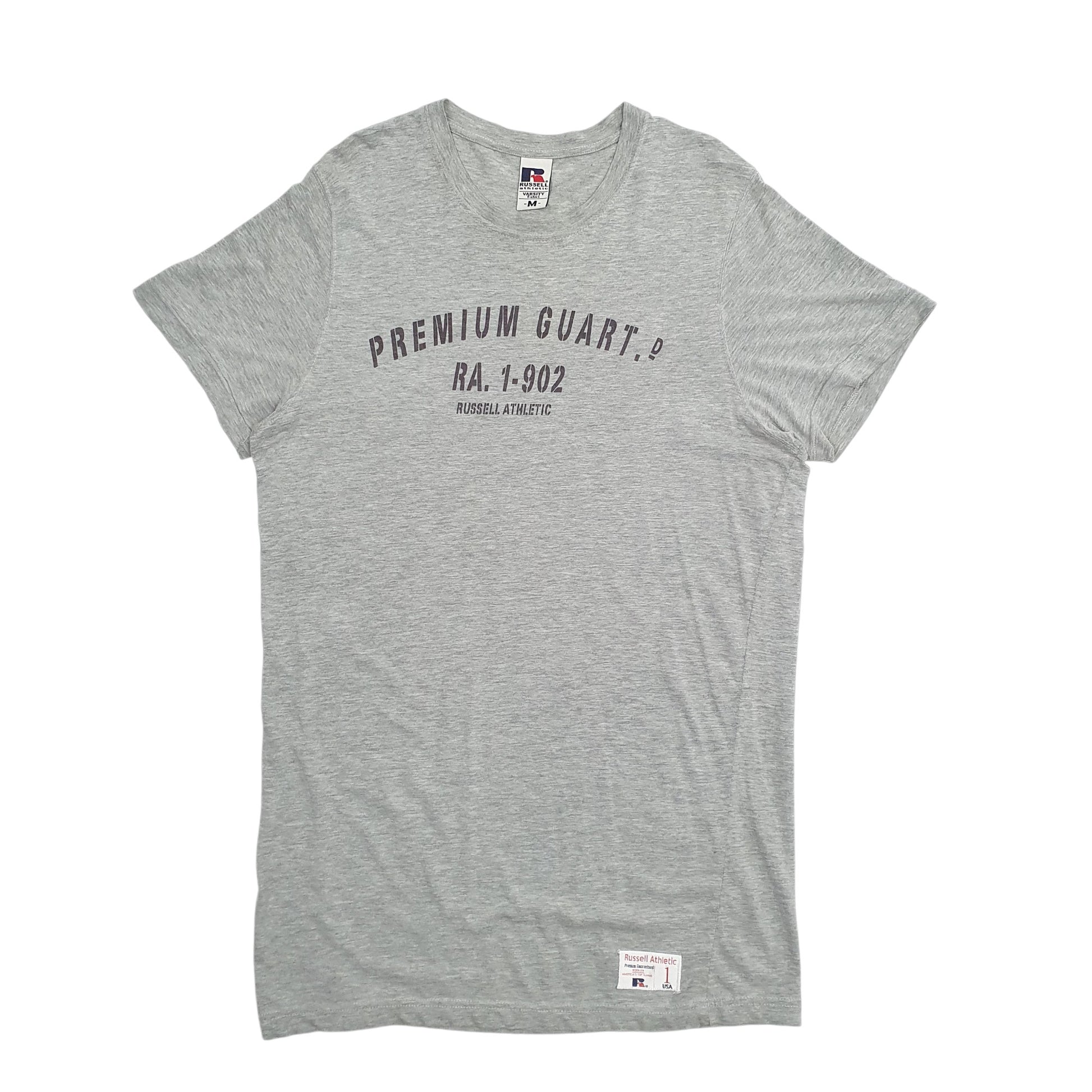 Mens Grey Russell Athletic Premium Guart Spellout Short Sleeve T Shirt