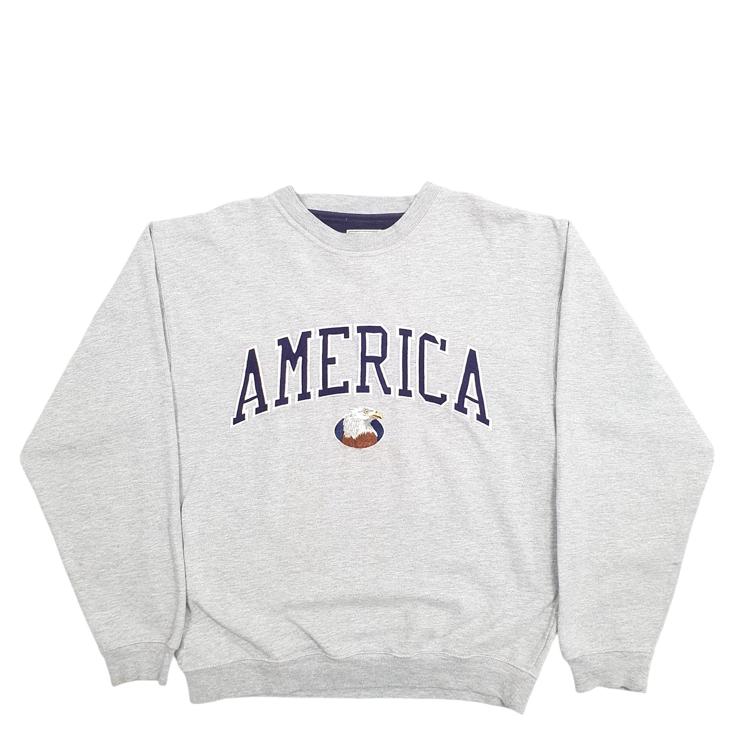 Mens Grey Camp David America Eagle Spellout Crewneck Jumper