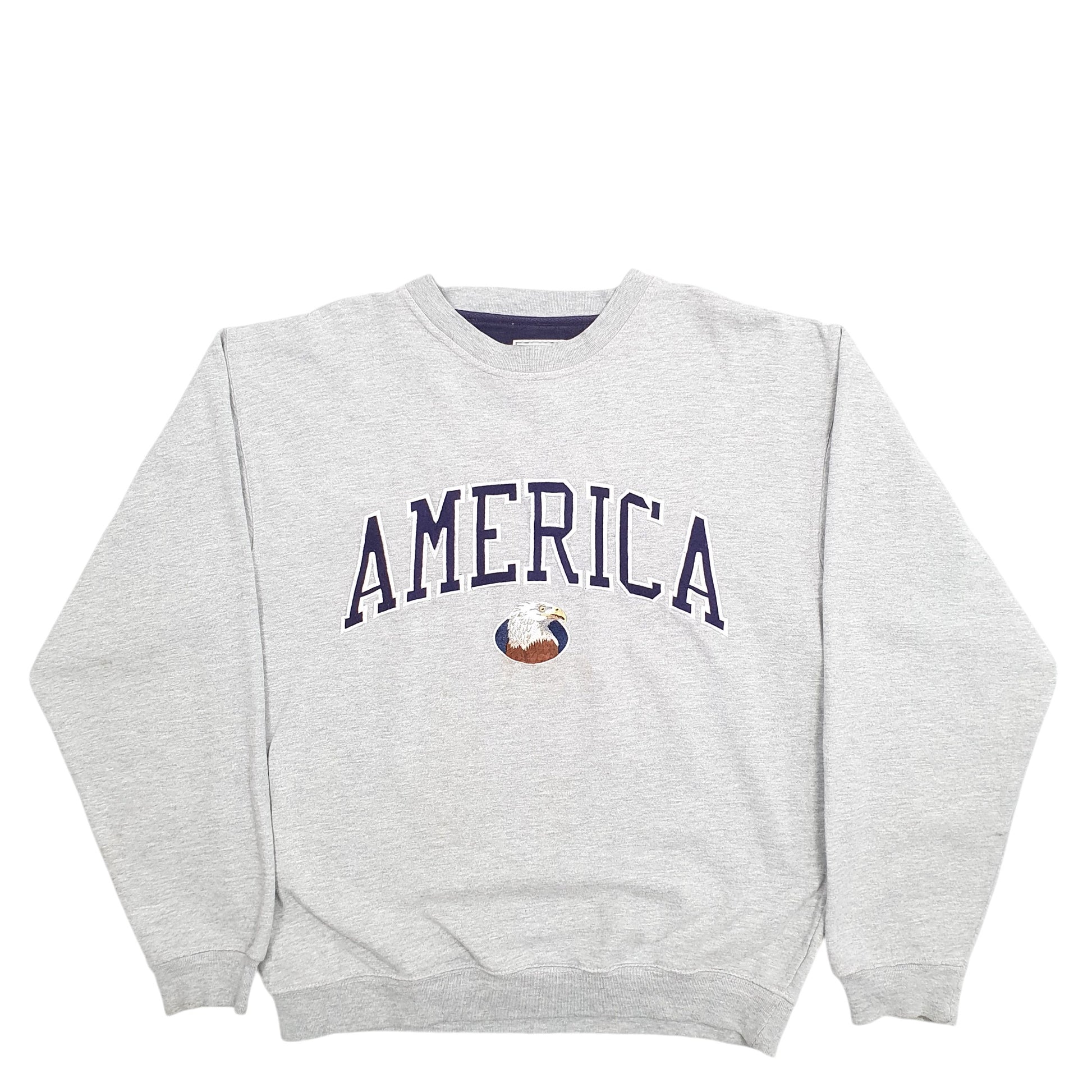 Mens Grey Camp David America Eagle Spellout Crewneck Jumper