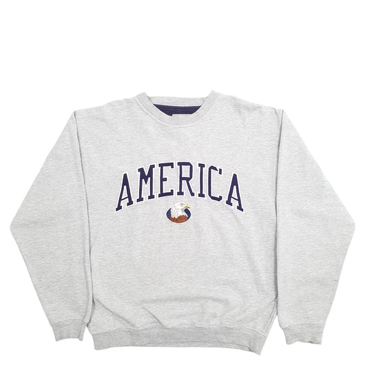 Mens Grey Camp David America Eagle Spellout Crewneck Jumper