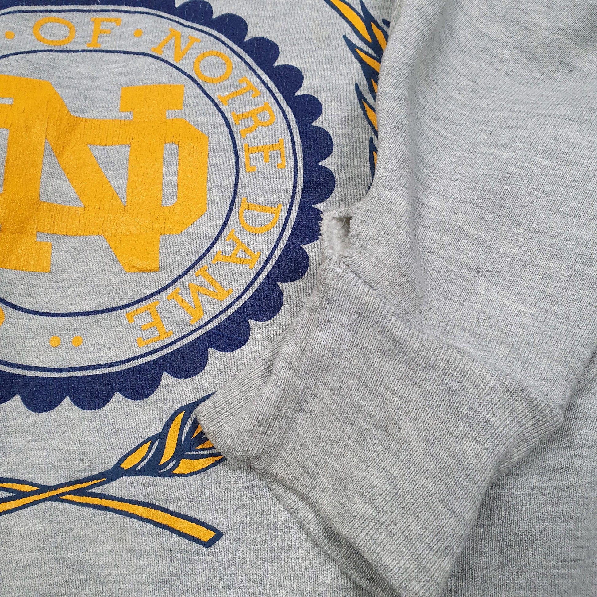 Mens Grey Champion Vintage 80s 90s Notre Dame University Made In USA Spellout Crewneck Jumper