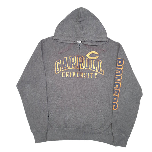 Mens Grey Champion Quarter Zip Carroll University USA Spellout Hoodie Jumper