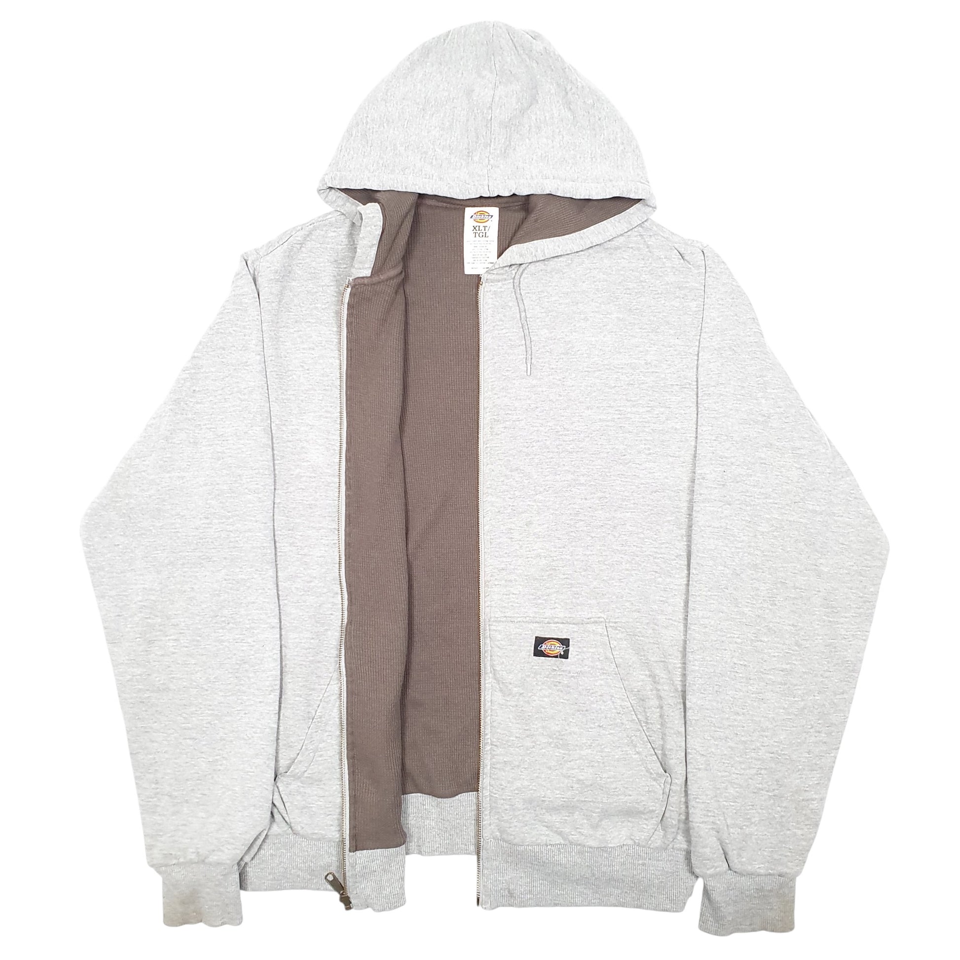 Mens Grey Dickies Hoodie Workwear Waffle Lined Thermal Full Zip Jumper