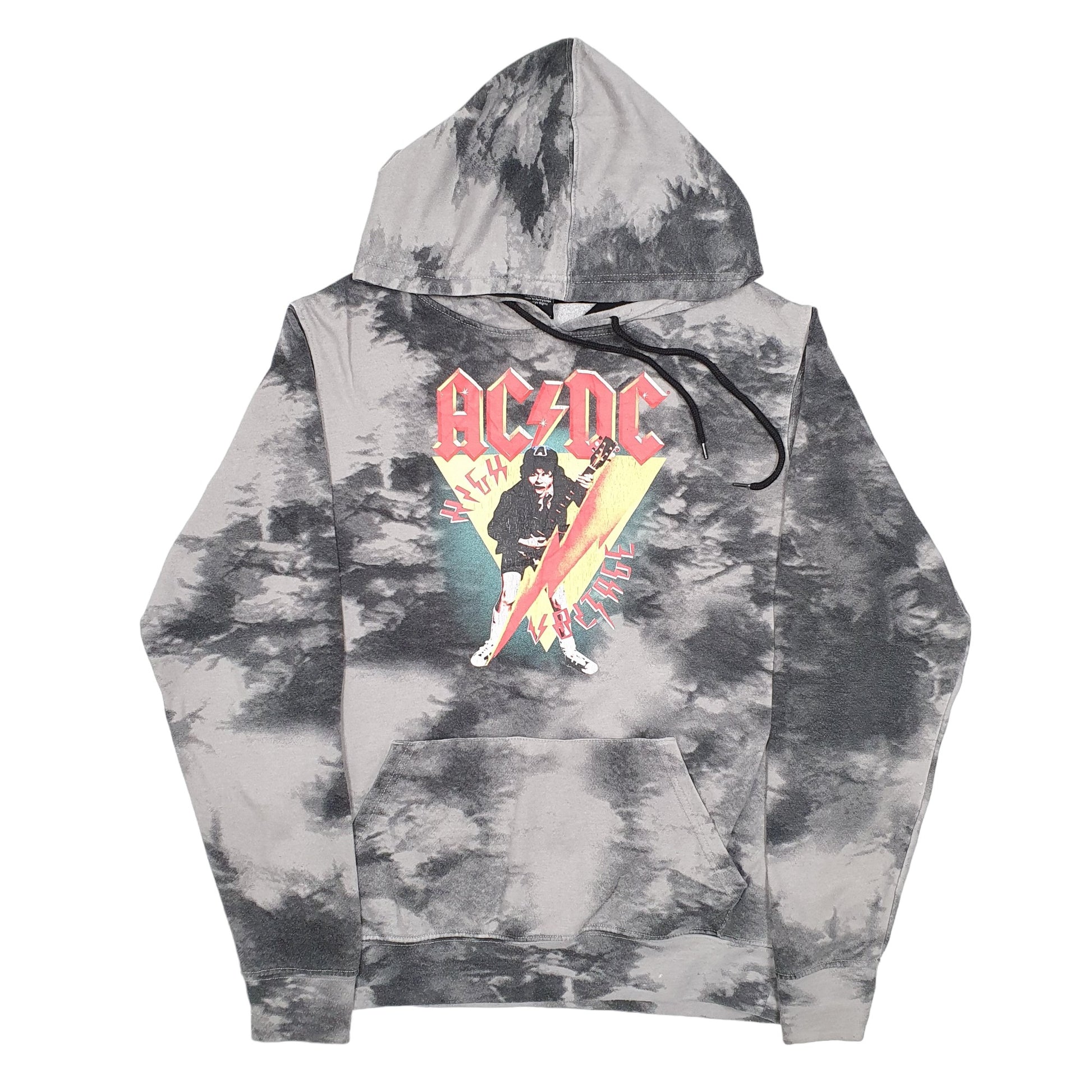 Mens Grey ACDC Band High Voltage Merch Tie Dye Rock Hoodie Jumper