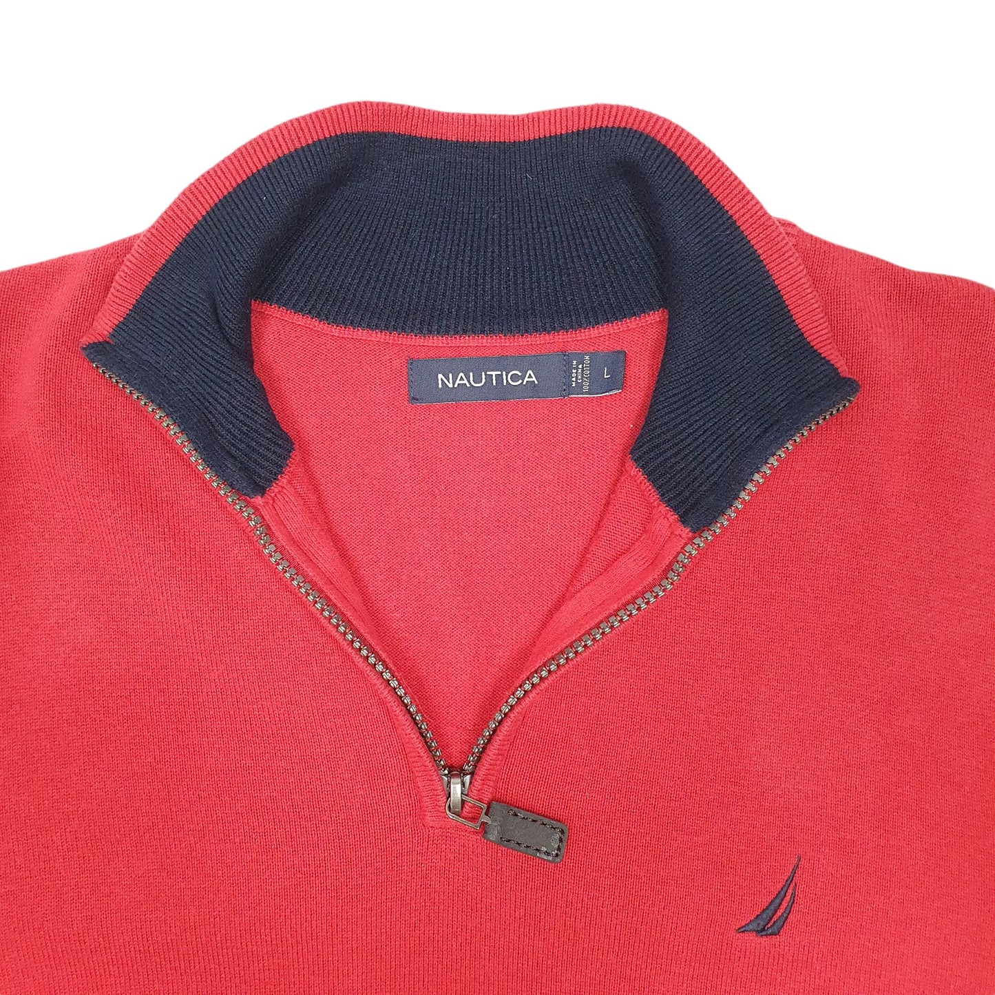 Mens Red Nautica Knit Quarter Zip Jumper