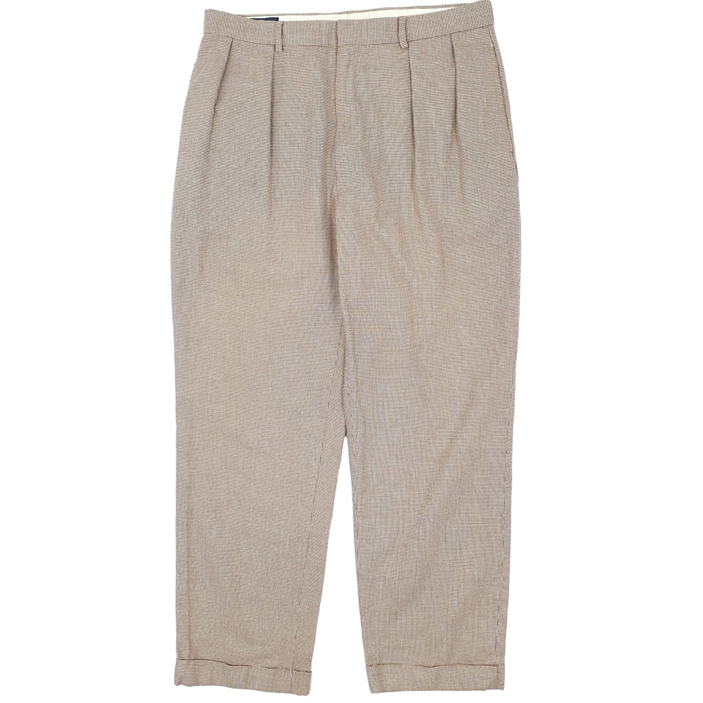 Mens Beige Polo Ralph Lauren Vintage 90s Double Pleated Houndtooth Chino Trousers