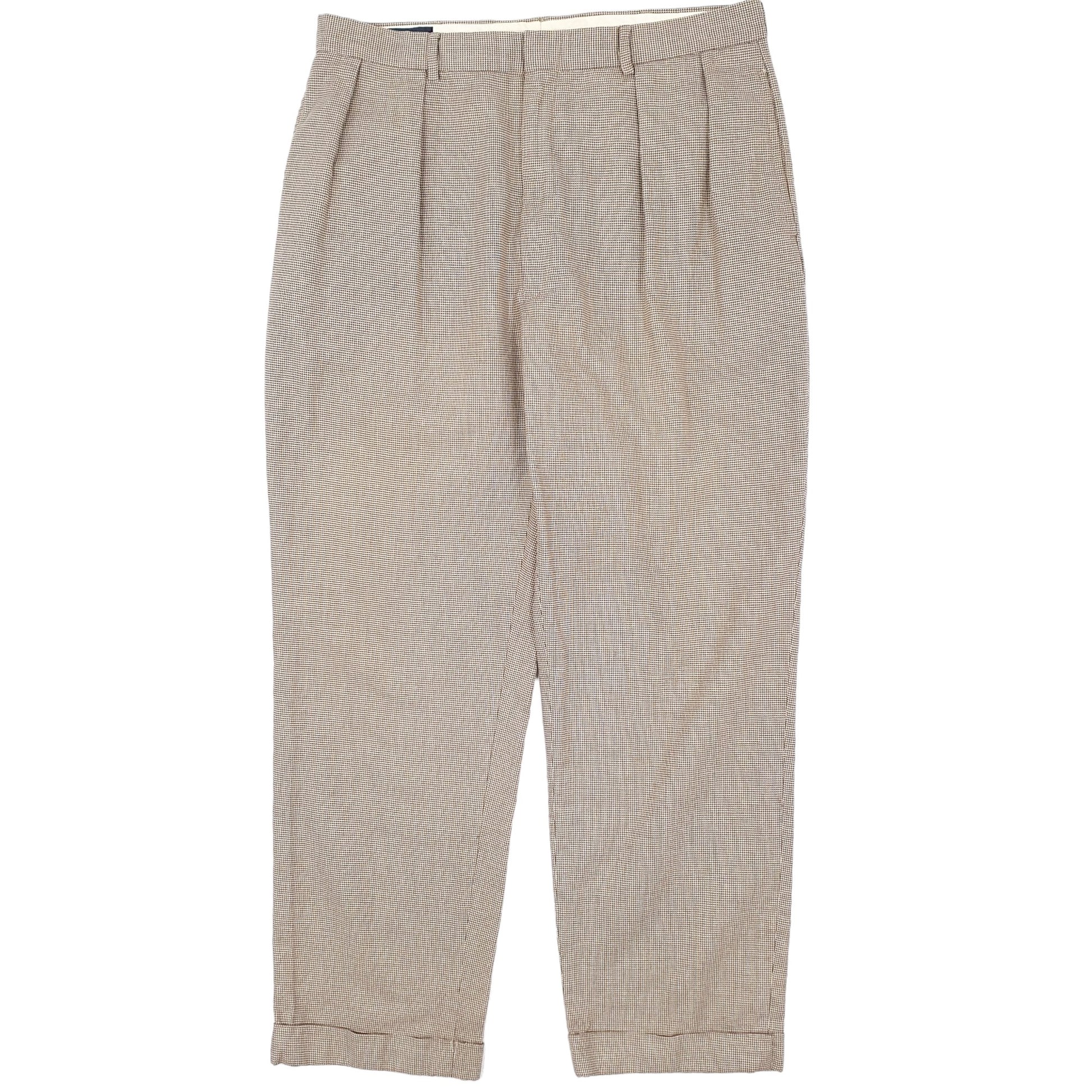 Mens Beige Polo Ralph Lauren Vintage 90s Double Pleated Houndtooth Chino Trousers