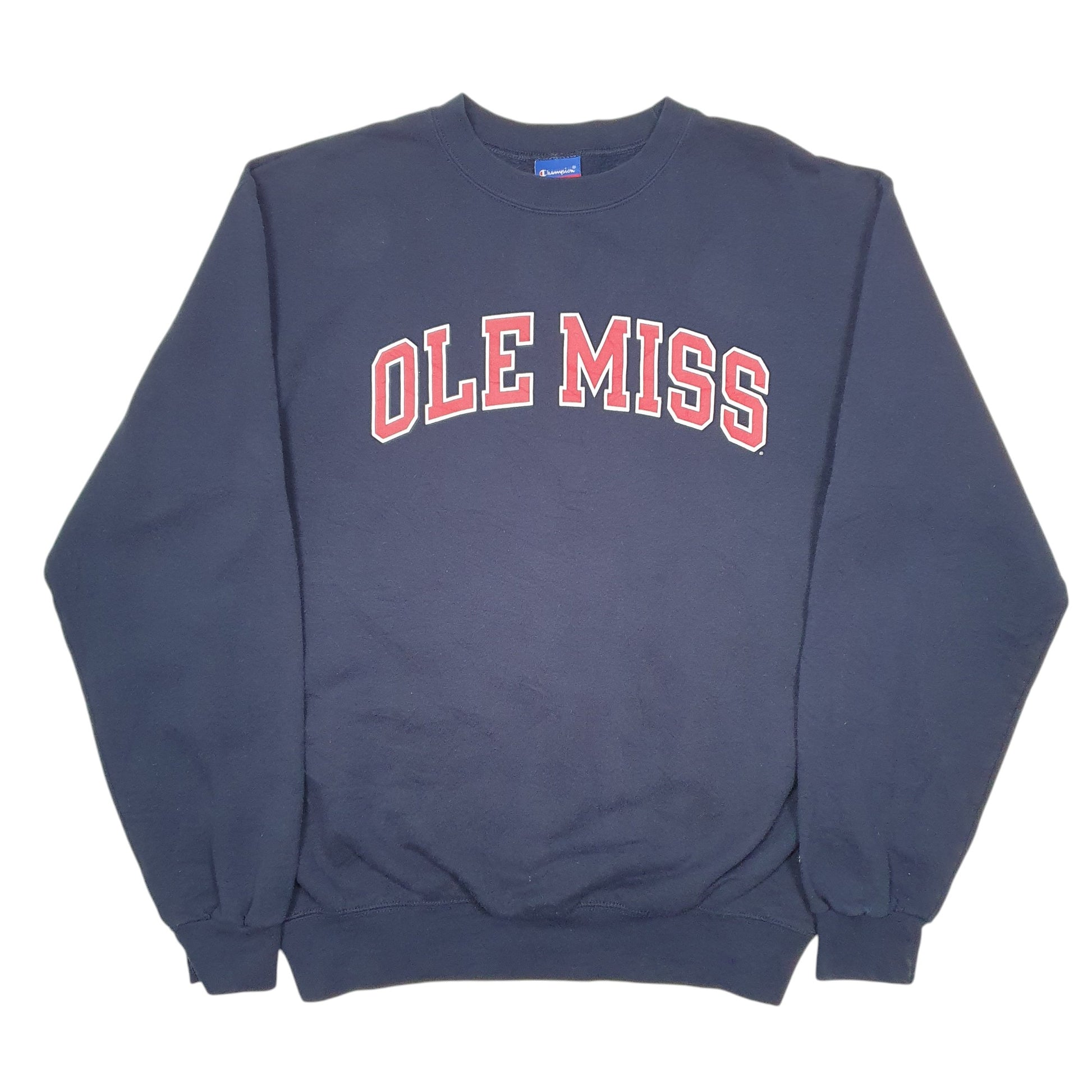 Mens Navy Champion Ole Miss USA College Spellout Crewneck Jumper