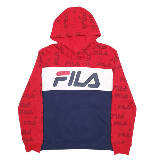Womens Red Fila Spellout Hoodie Jumper