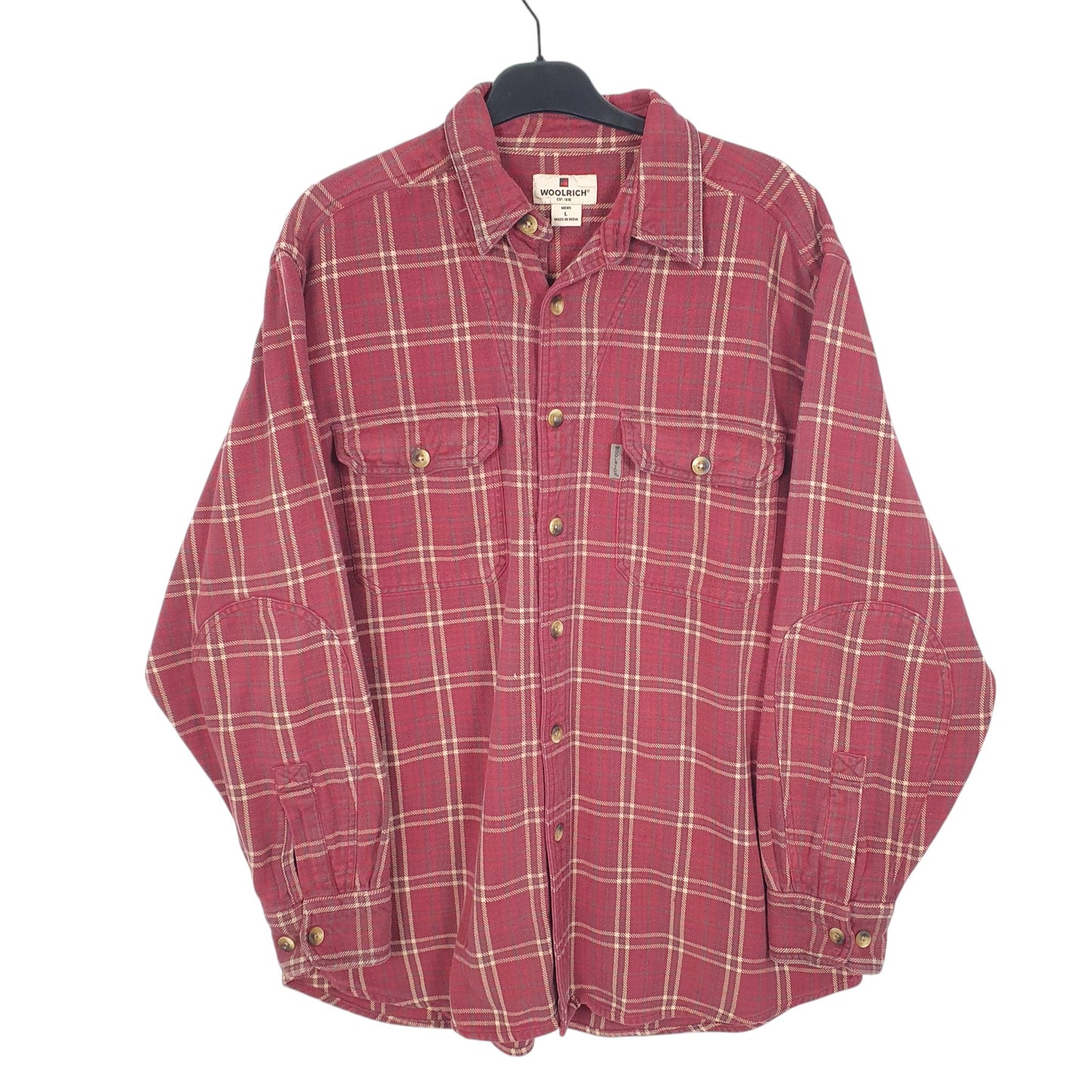 Mens Burgundy Woolrich Overshirt Shacket Flannel Long Sleeve Shirt