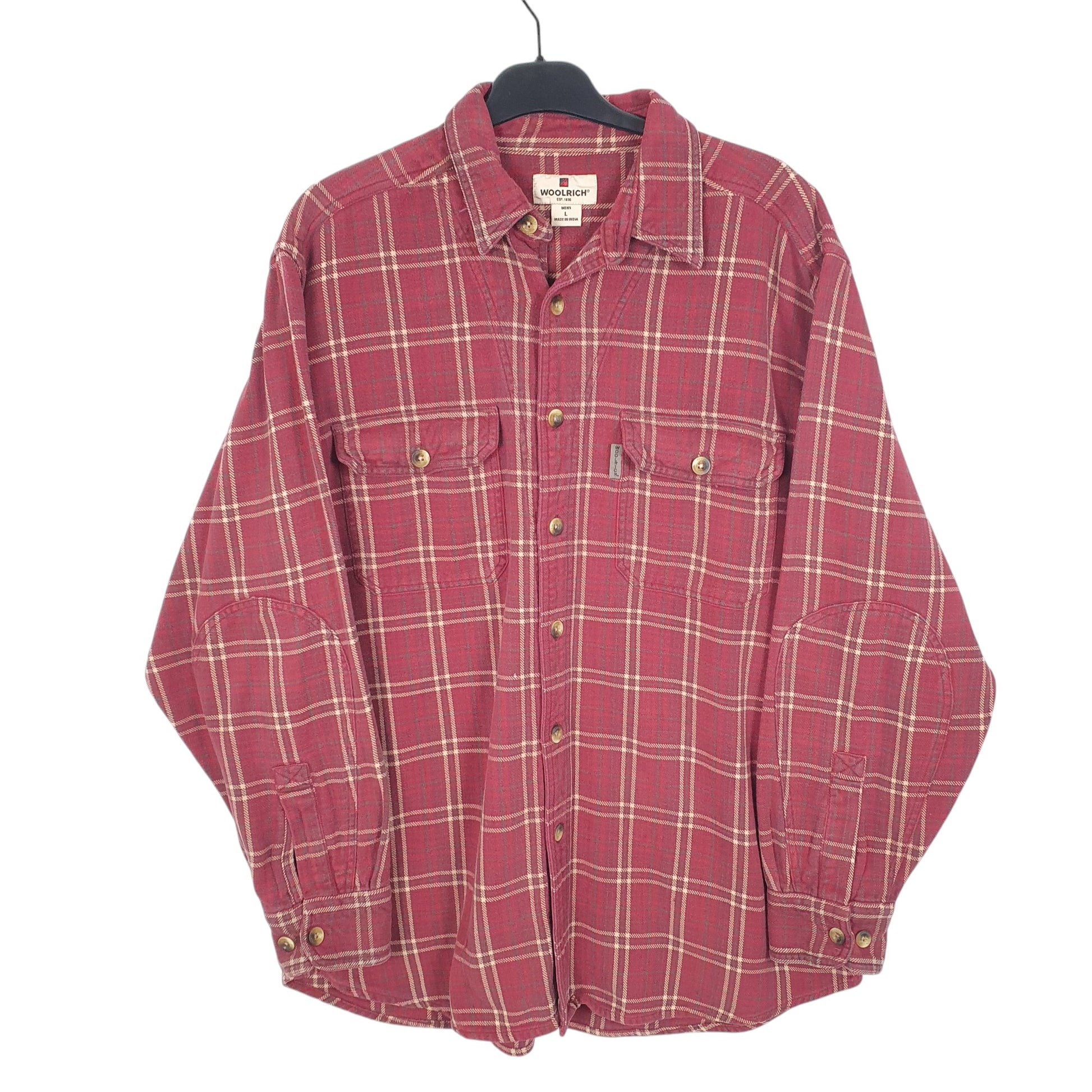 Mens Burgundy Woolrich Overshirt Shacket Flannel Long Sleeve Shirt