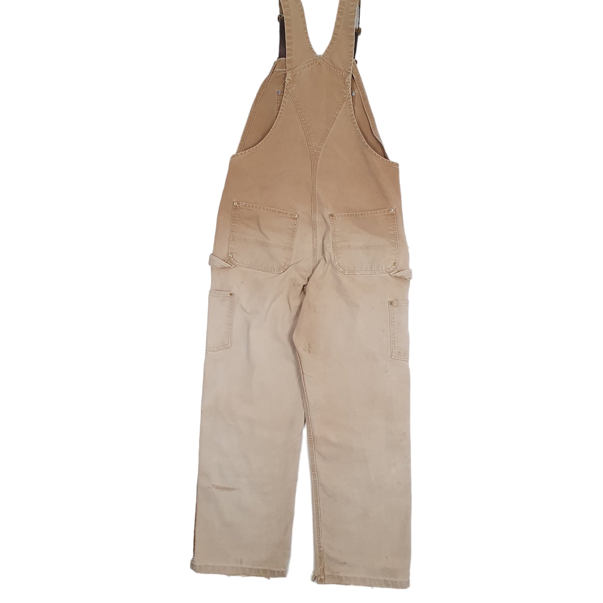 Mens Beige Carhartt R37 BRN Double Knee Overalls Bib Dungaree Trousers
