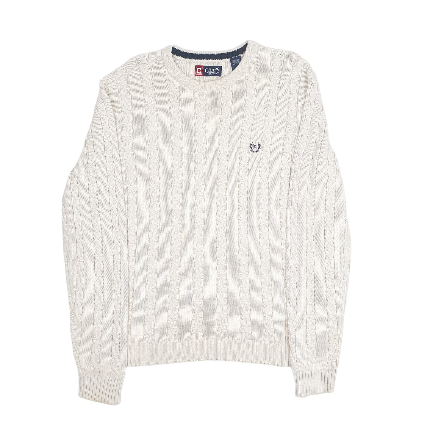 Mens Cream Chaps Cable Knit Crewneck Jumper