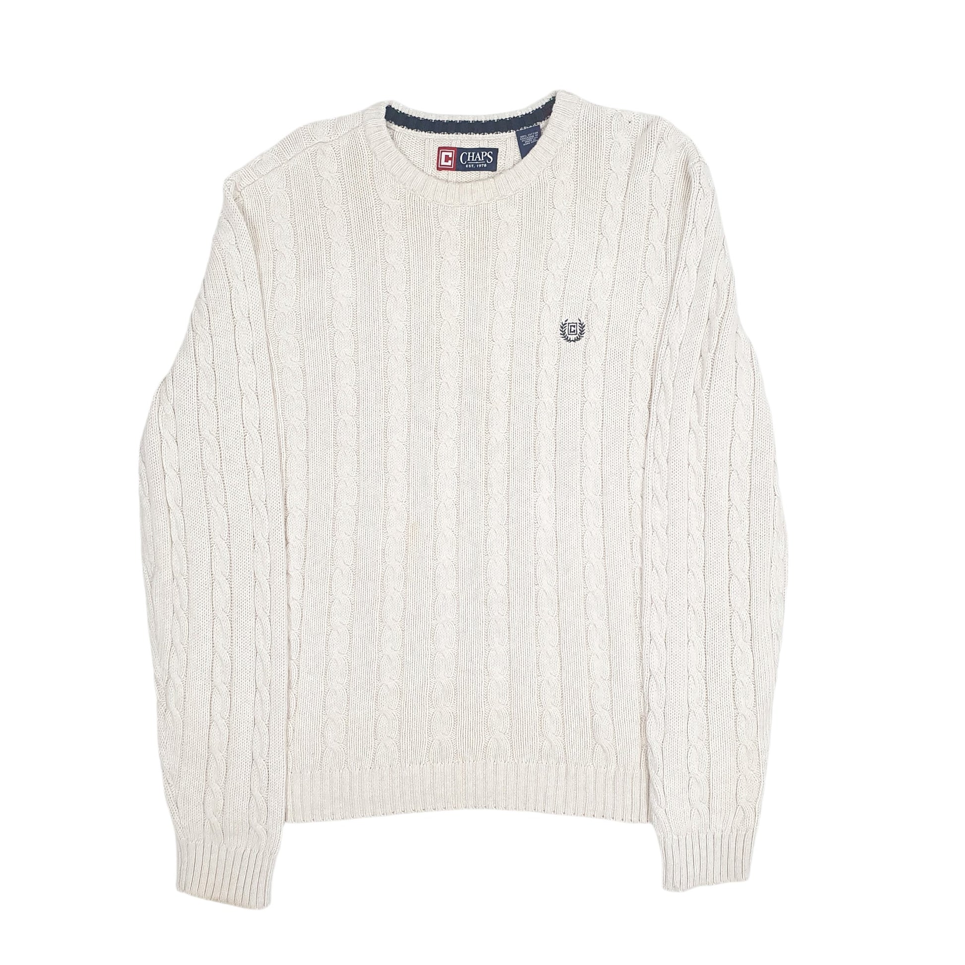 Mens Cream Chaps Cable Knit Crewneck Jumper