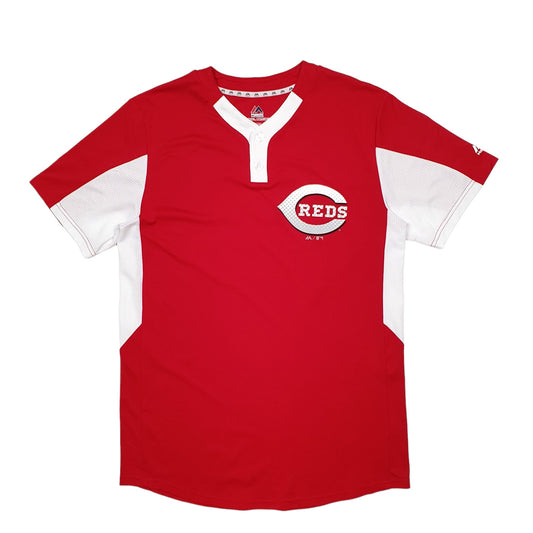 Mens Red Majestic MLB Baseball Jersey Cincinnati Reds Short Sleeve T Shirt