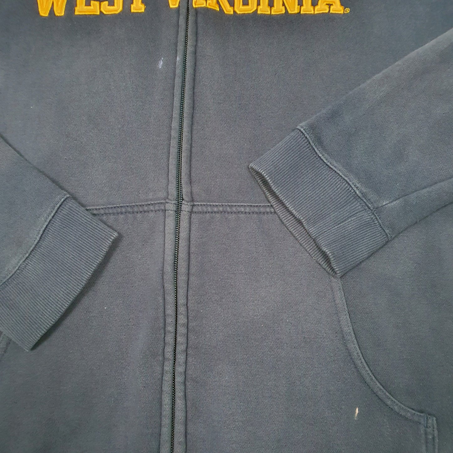 Mens Navy Nike Hoodie Vintage Team 2000s West Virginia USA Spellout Full Zip Jumper