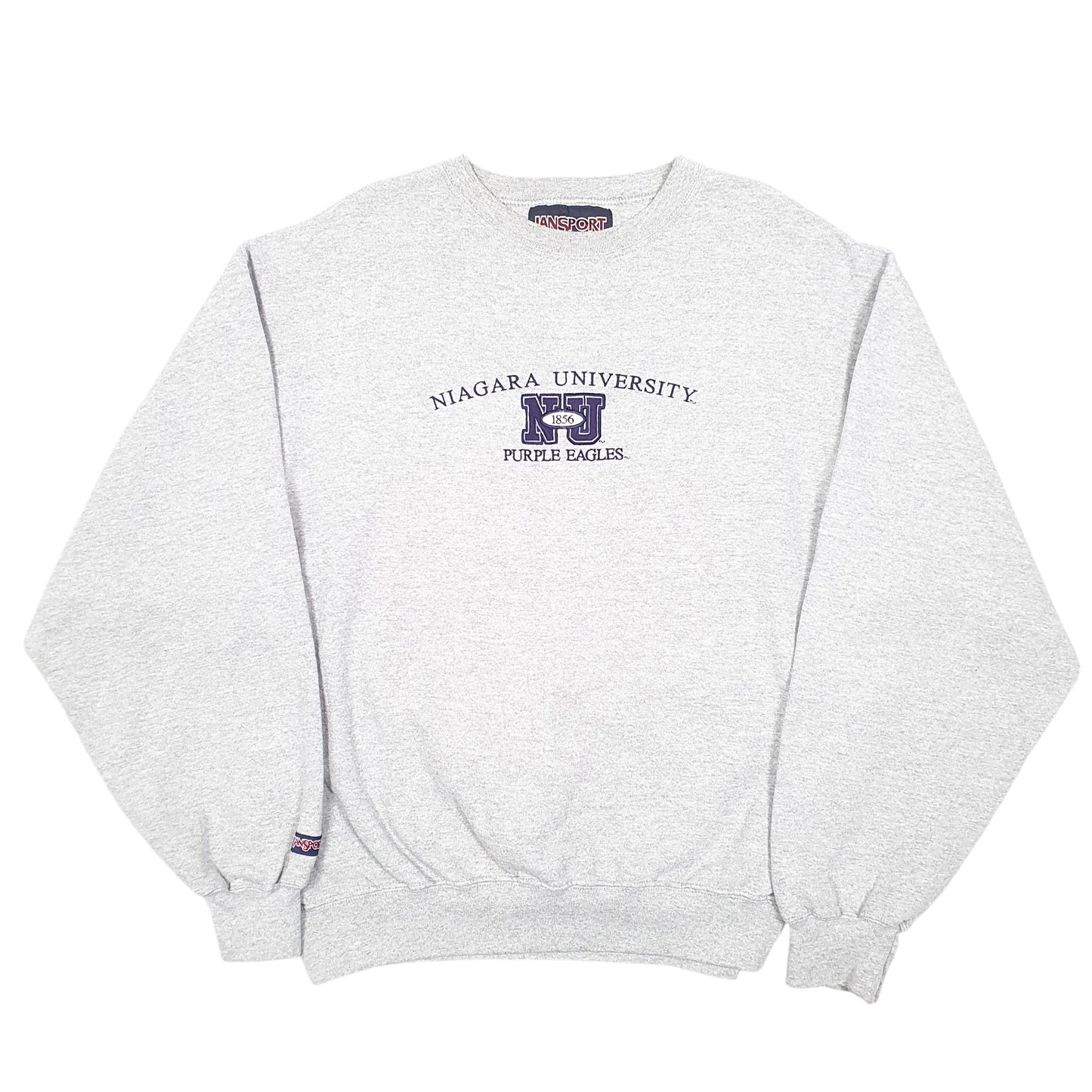 Mens Grey Jansport Vintage Niagra University NU Purple Eagles USA Crewneck Jumper