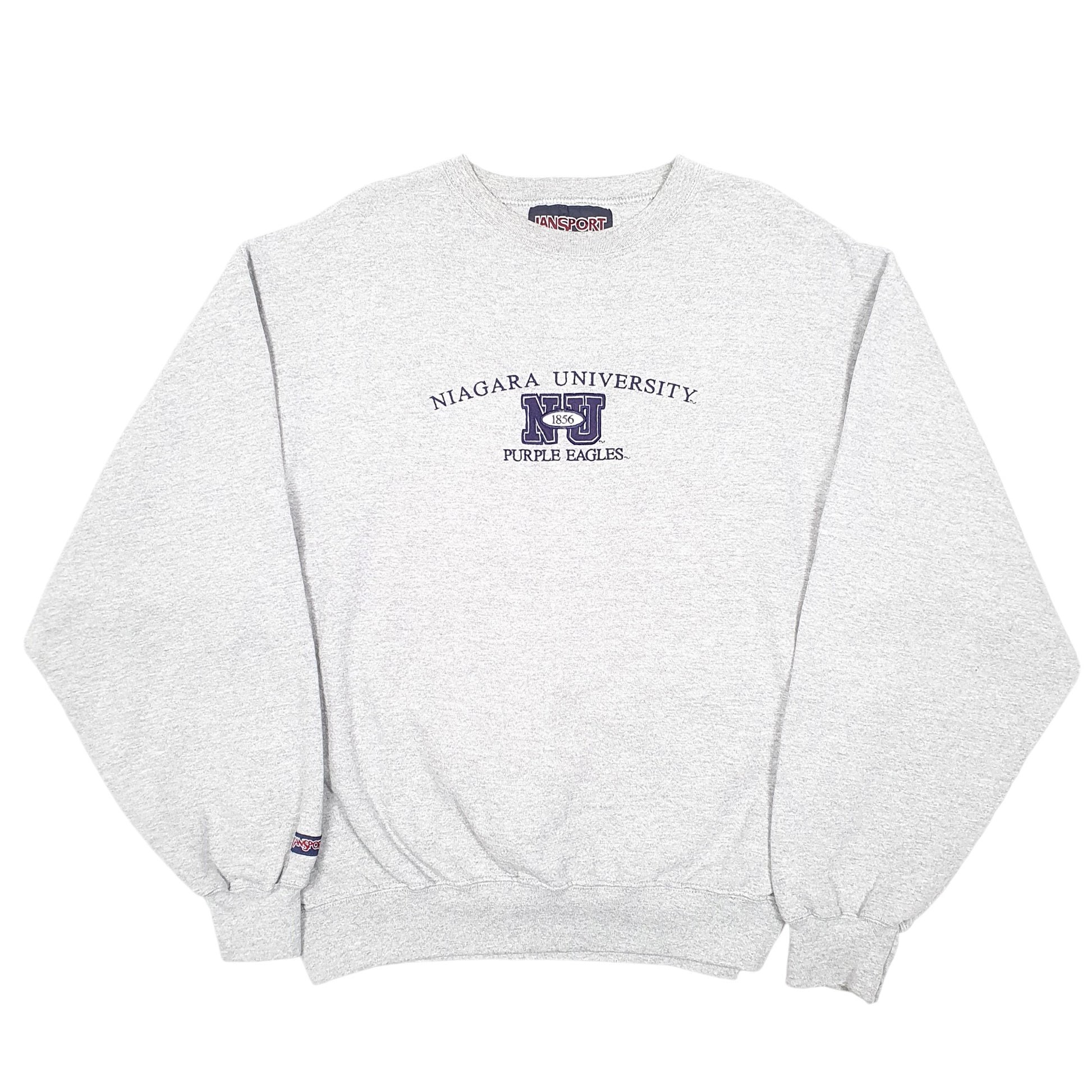 Mens Grey Jansport Vintage Niagra University NU Purple Eagles USA Crewneck Jumper