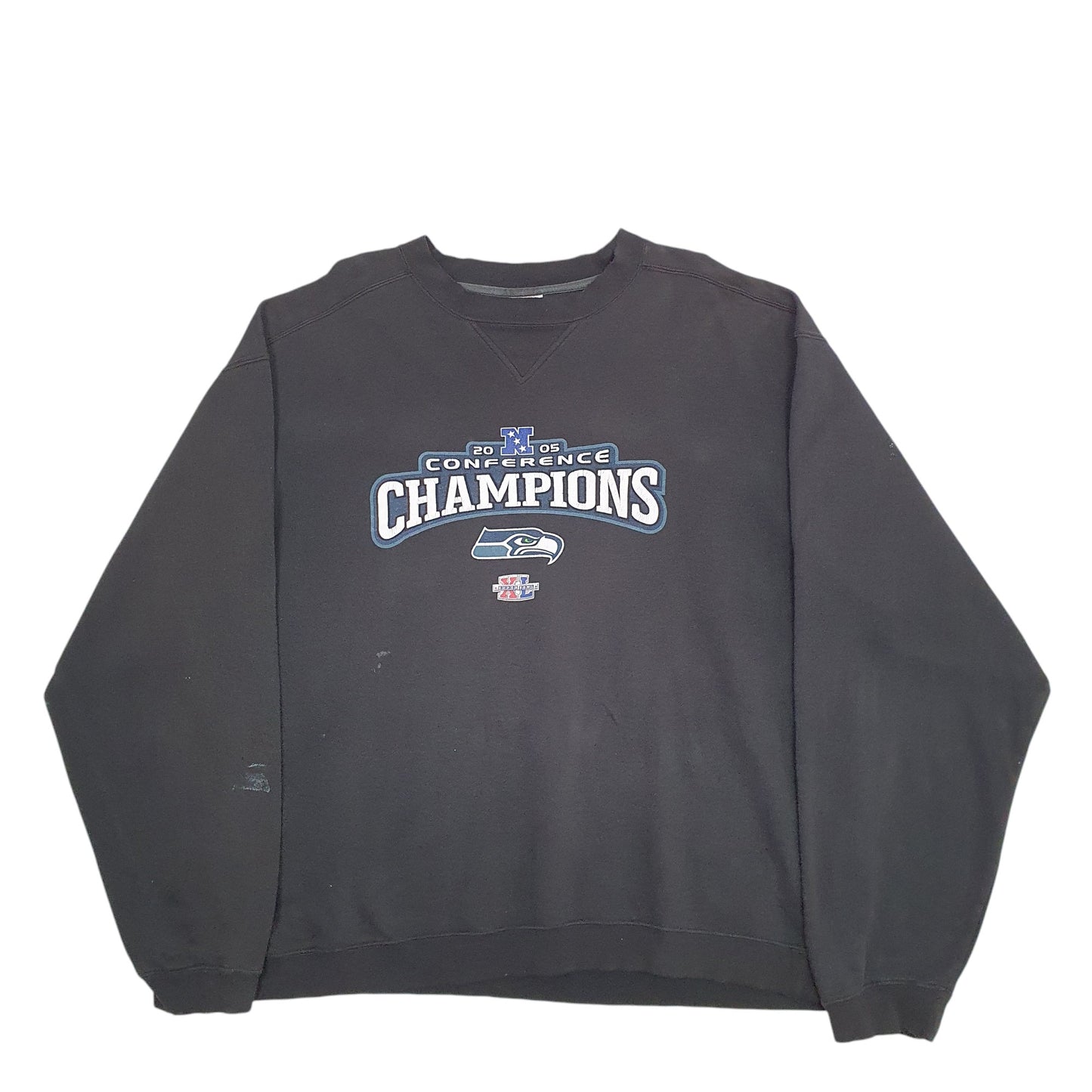 Mens Black Reebok 2005 Conference Champions Seattle Seahawks Vintage Crewneck Jumper