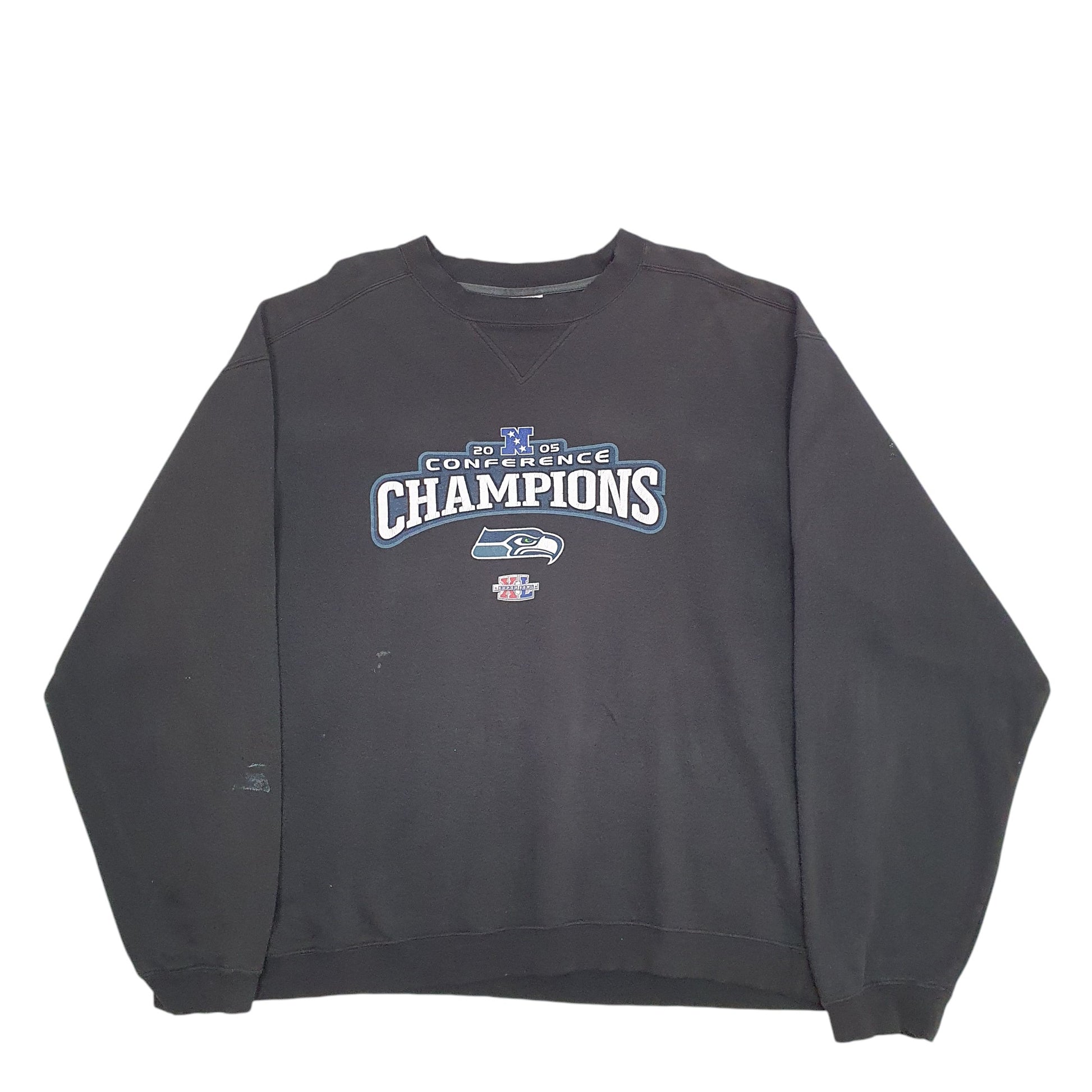 Mens Black Reebok 2005 Conference Champions Seattle Seahawks Vintage Crewneck Jumper