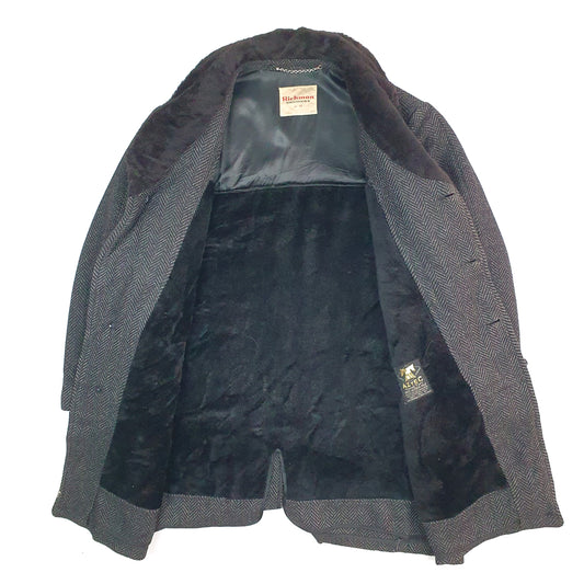 Mens Black Richman Brothers Vintage 1960s Herringbone Trench Parka Alpaca Pile  Coat