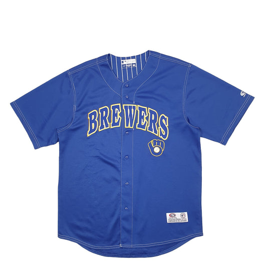 Mens Blue True fan MLB Baseball Jersey Milwaukee Brewerss Short Sleeve T Shirt