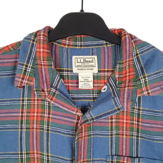 Mens Blue L.L.Bean Slightly Fitted Flannel Overshirt Shacket Tartan Long Sleeve Shirt