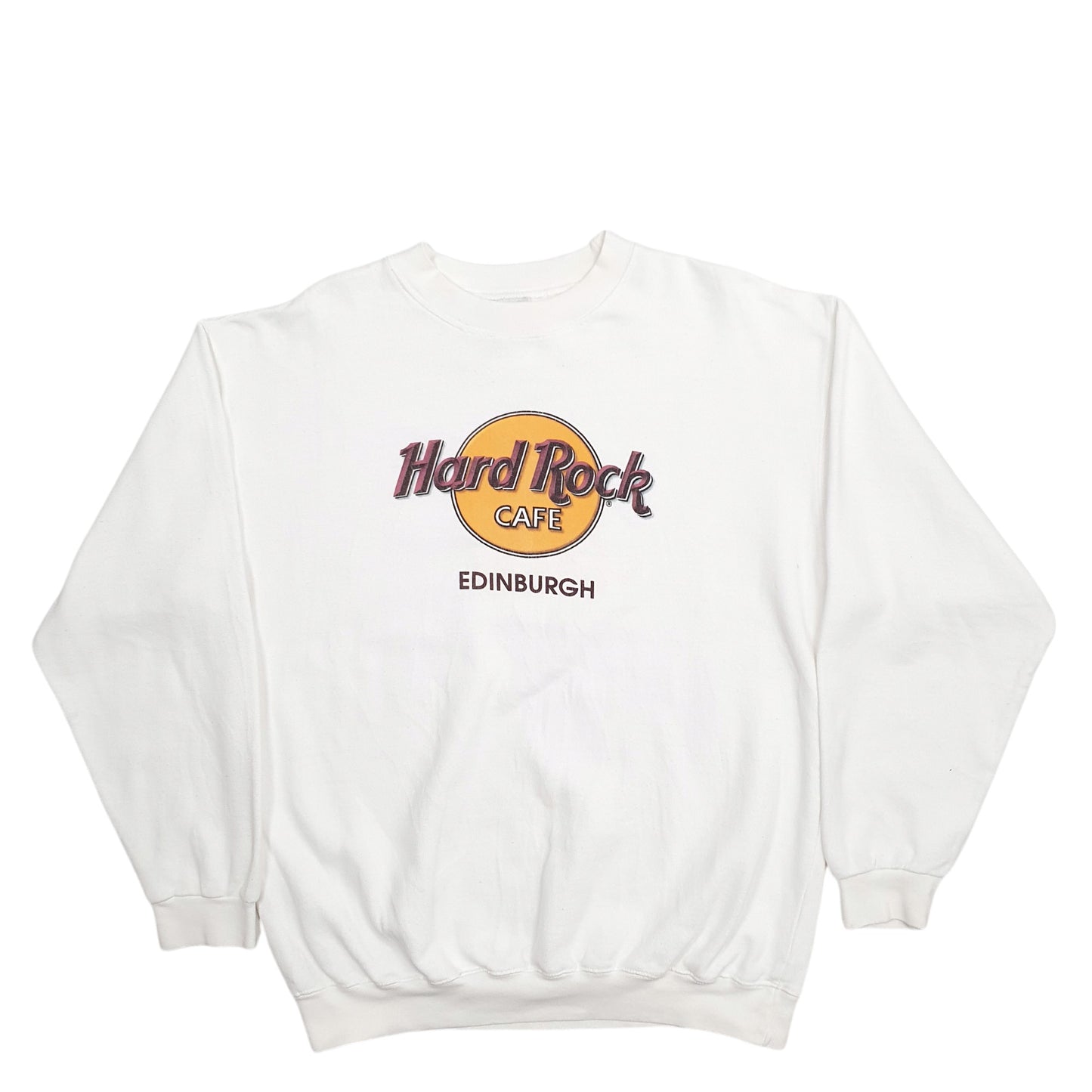 Mens White Hard Rock Cafe Edinburgh Spellout Crewneck Jumper