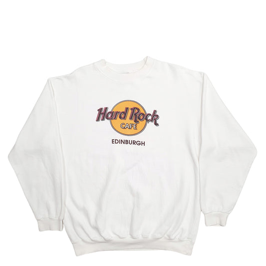 Mens White Hard Rock Cafe Edinburgh Spellout Crewneck Jumper