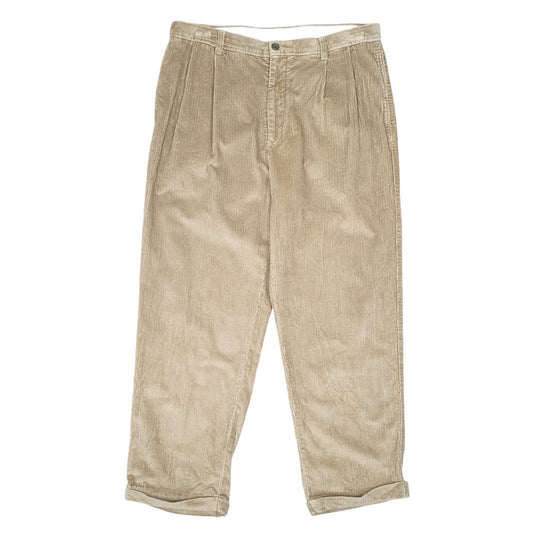 Mens Beige Nautica Double Pleated Corduroy Trousers