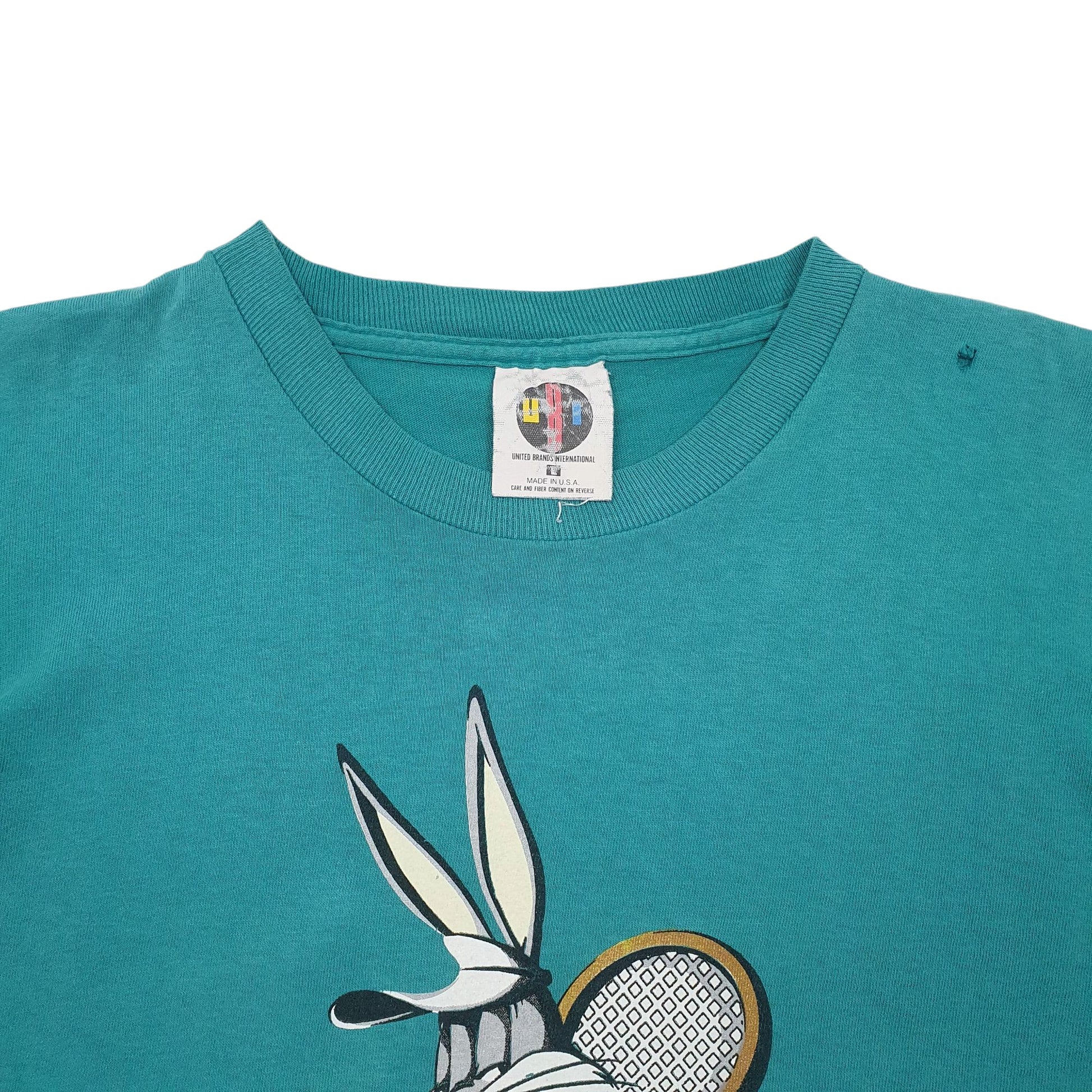 Womens Green United Brands International Single Stitch Vintage 90s Short Sleeve T Shirt