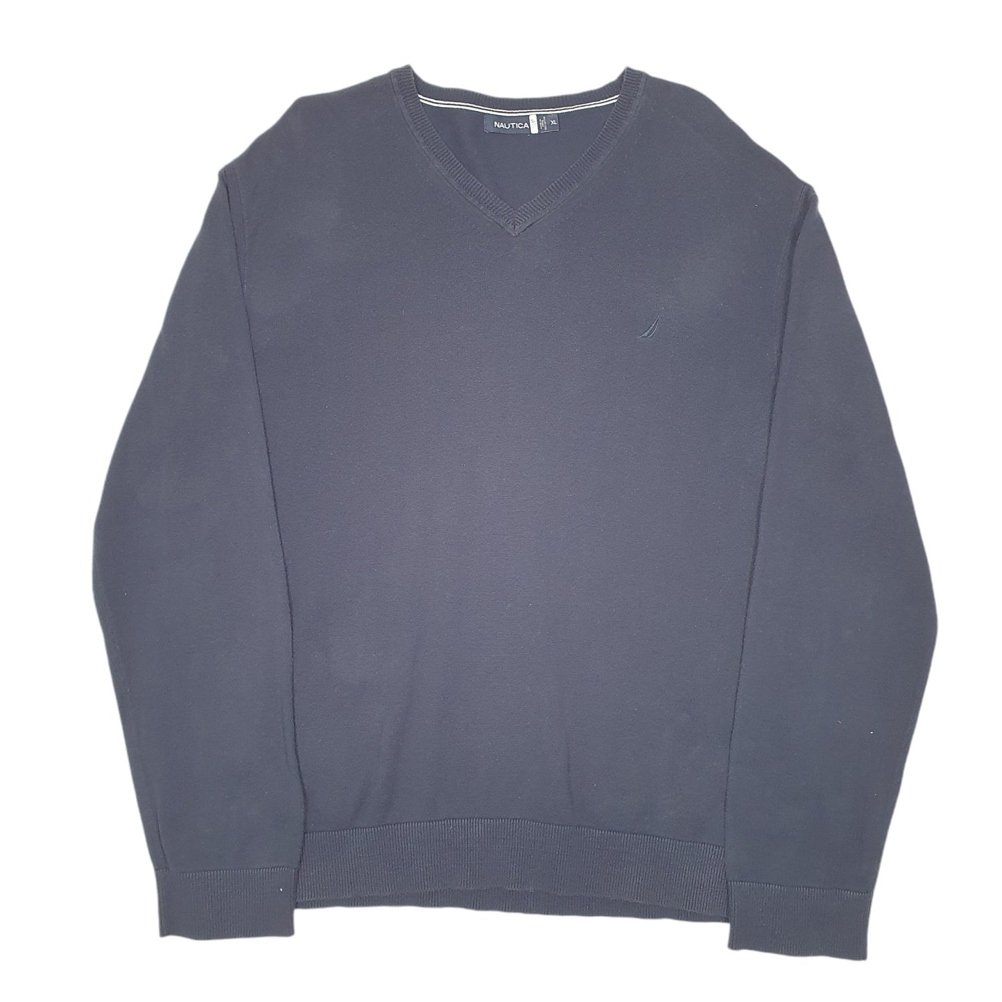 Mens Navy Nautica Knit V Neck Jumper