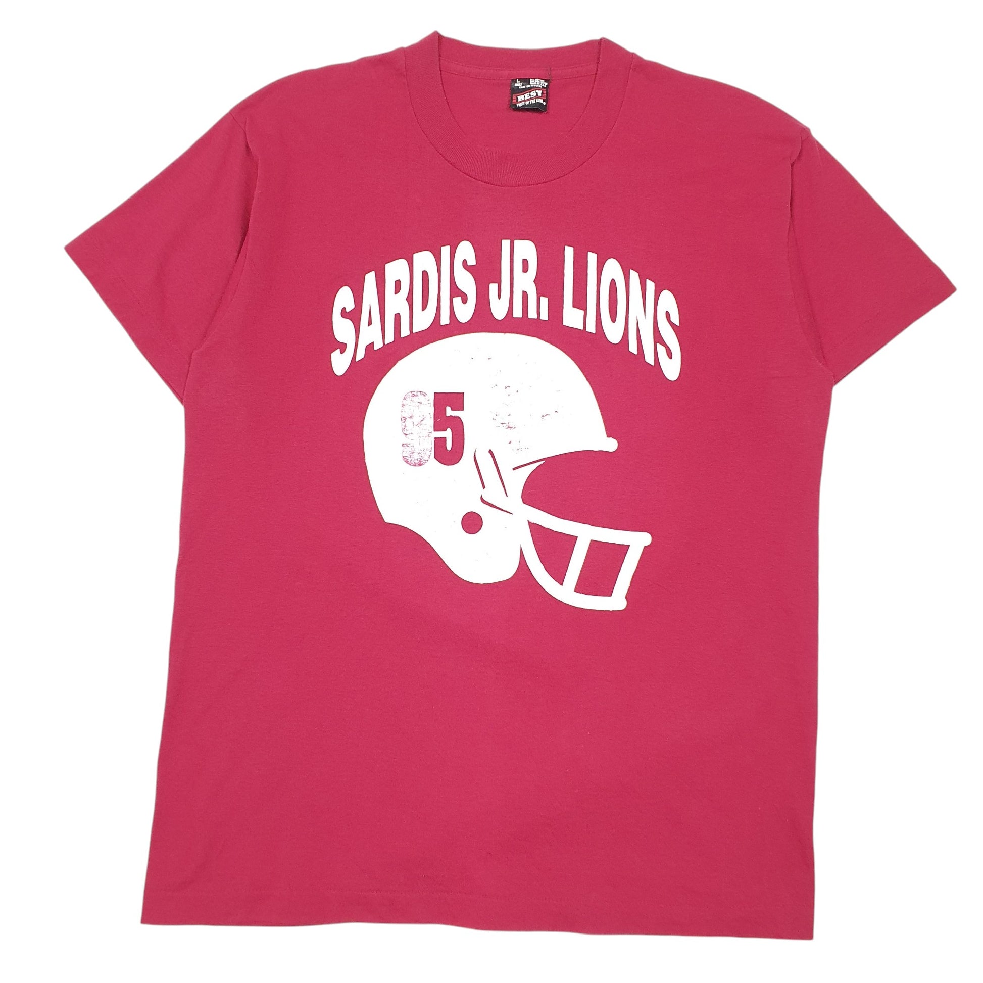 Mens Burgundy Fruit Of The Loom Single Stitch Vintage 90s Made In USA Lions Football Short Sleeve T Shirt