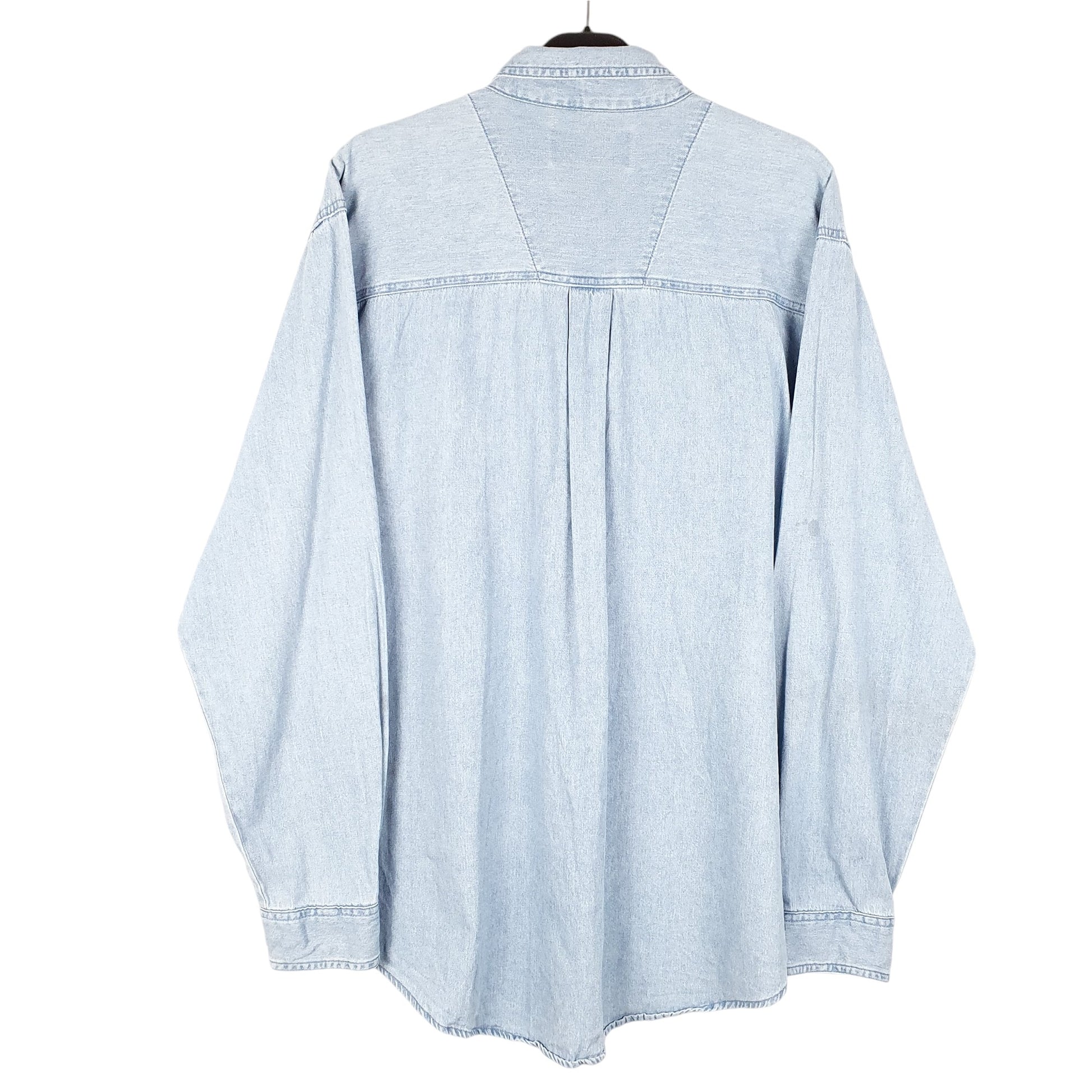 Mens Blue Wrangler Denim Jeans Vintage Rugged Wear Long Sleeve Shirt