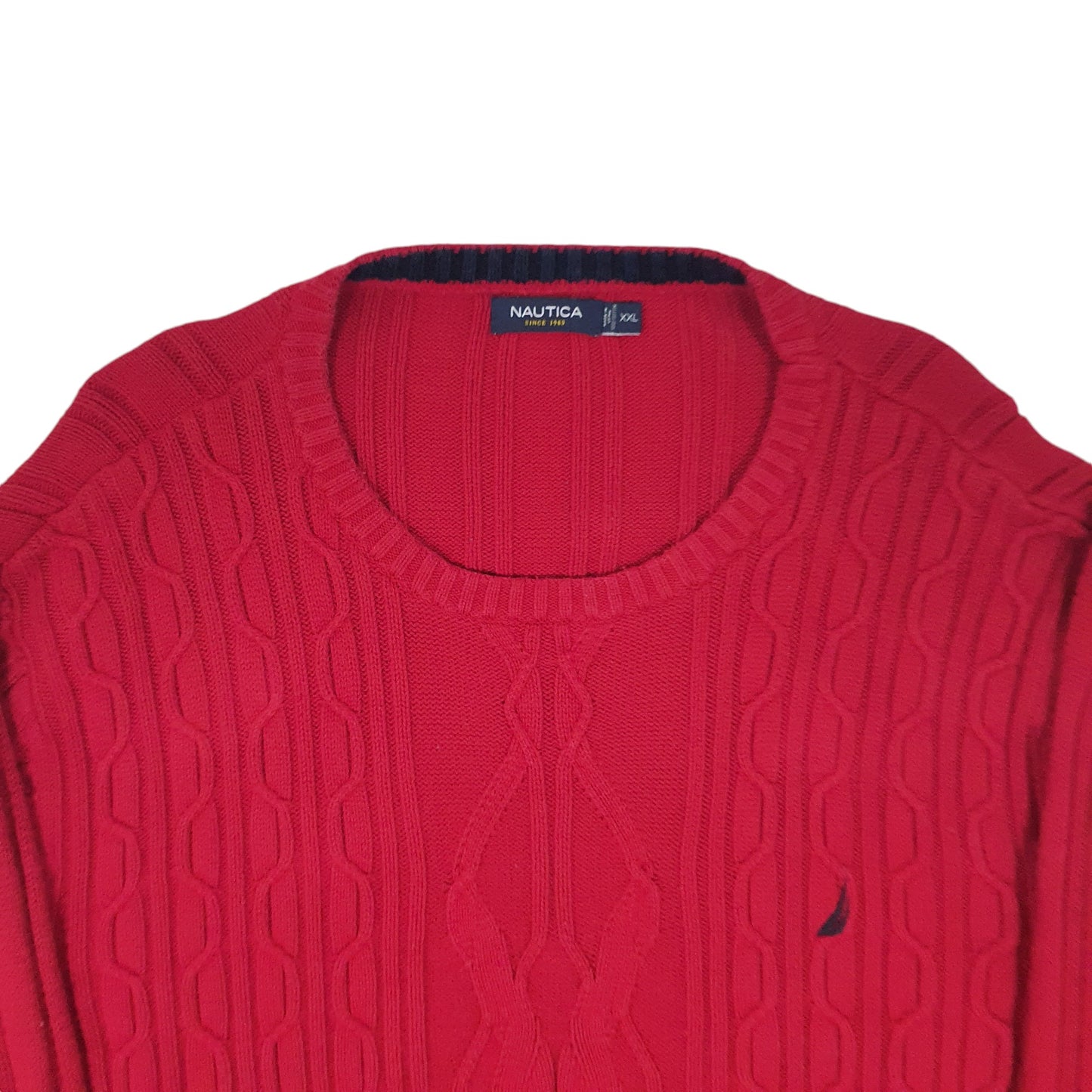 Mens Red Nautica Cable Knit Knitwear Crewneck Jumper