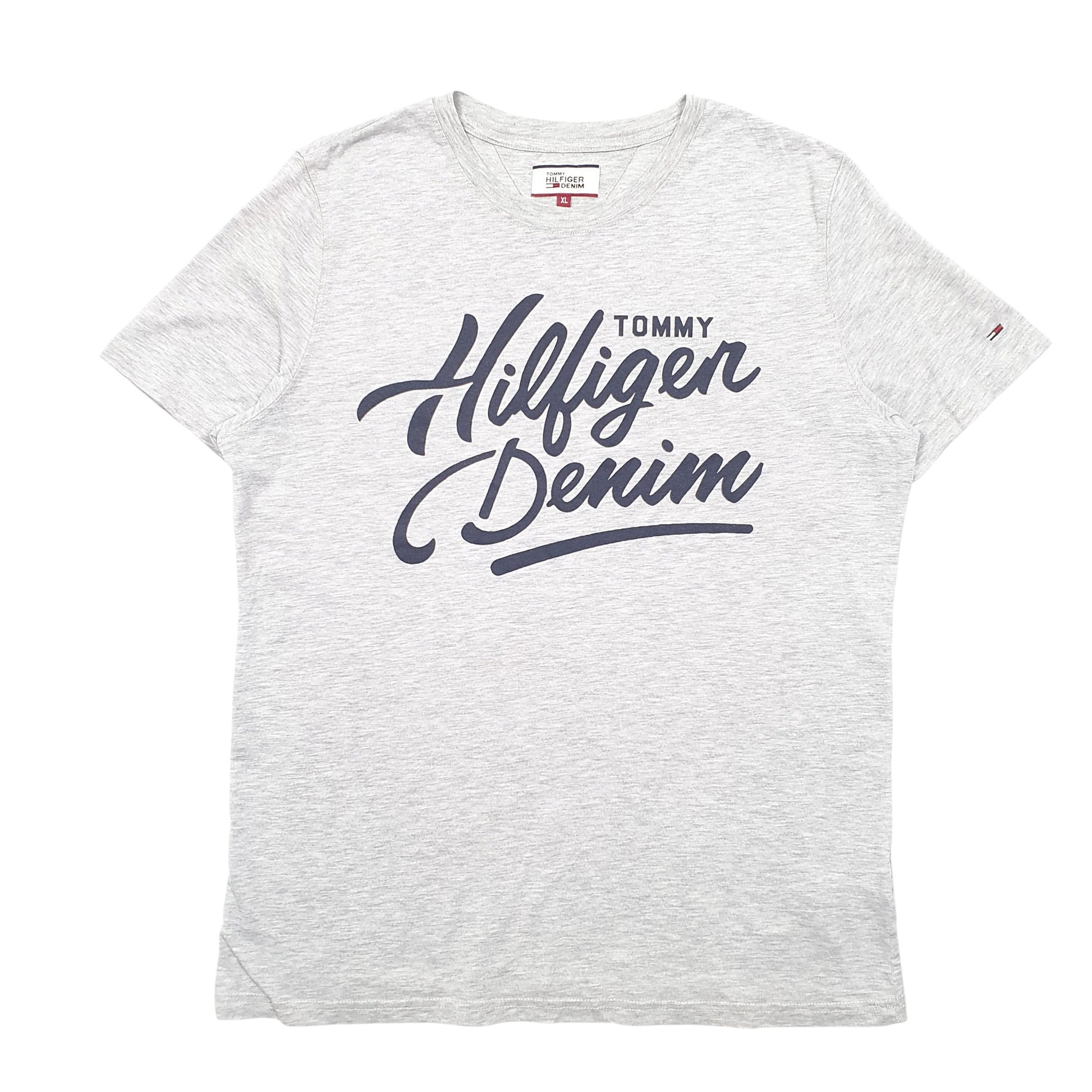 Mens Grey Tommy Hilfiger Spellout Denim Short Sleeve T Shirt