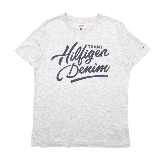 Mens Grey Tommy Hilfiger Spellout Denim Short Sleeve T Shirt