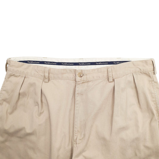 Mens Beige Polo Ralph Lauren Double Pleated Vintage 2000's Polo Chino Trousers