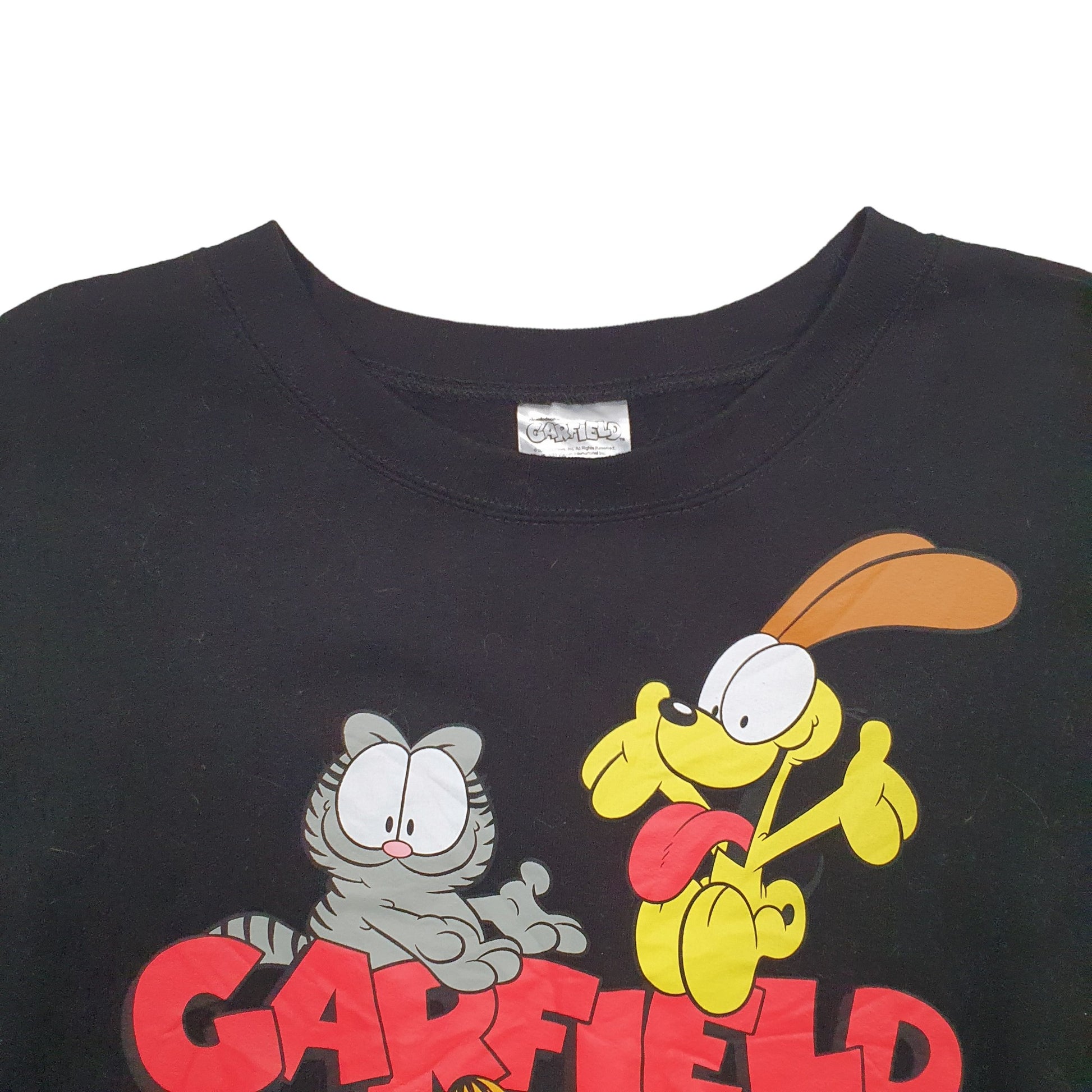 Womens Black Garfield Spellout Garfield Cartoon Crewneck Jumper