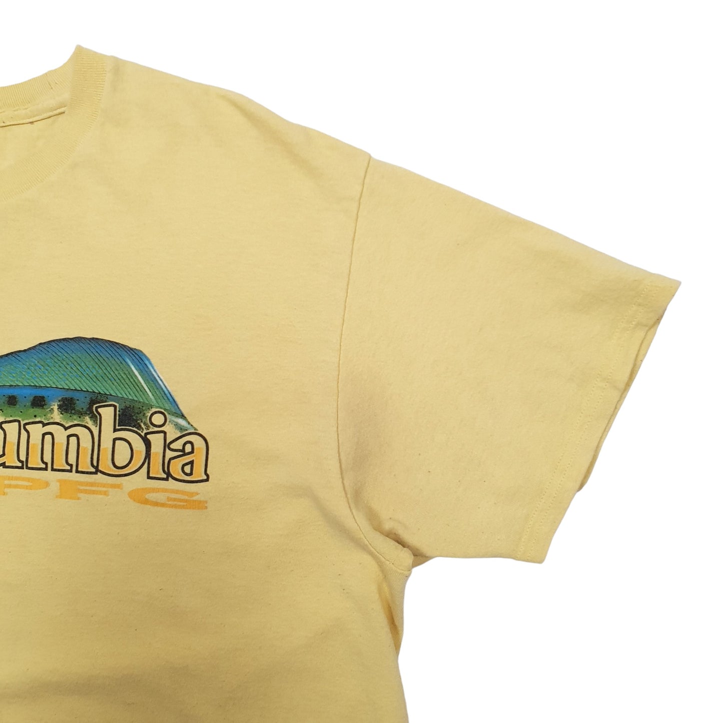 Mens Yellow Columbia Sportswear Spellout PFG Short Sleeve T Shirt