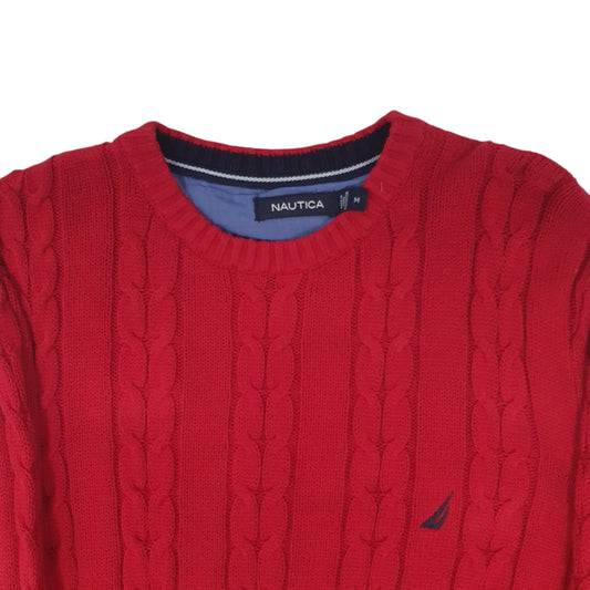 Mens Red Nautica Cable Knit Knitwear Crewneck Jumper