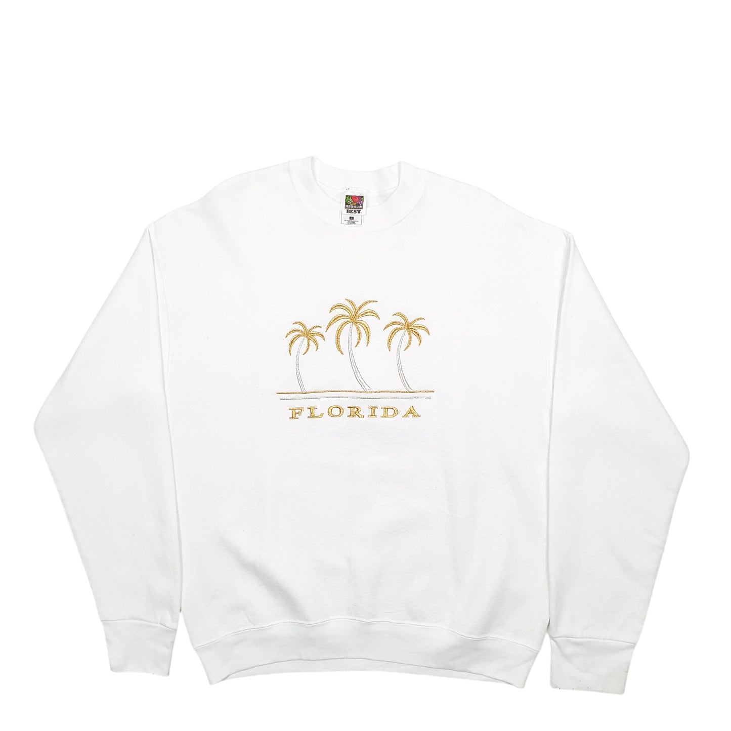 Mens White Fruit Of The Loom Florida Made In USA Crewneck Jumper