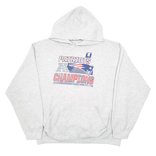 Mens Grey NFL Team New England Patriots American Football Spellout Super bowl Hoodie Jumper