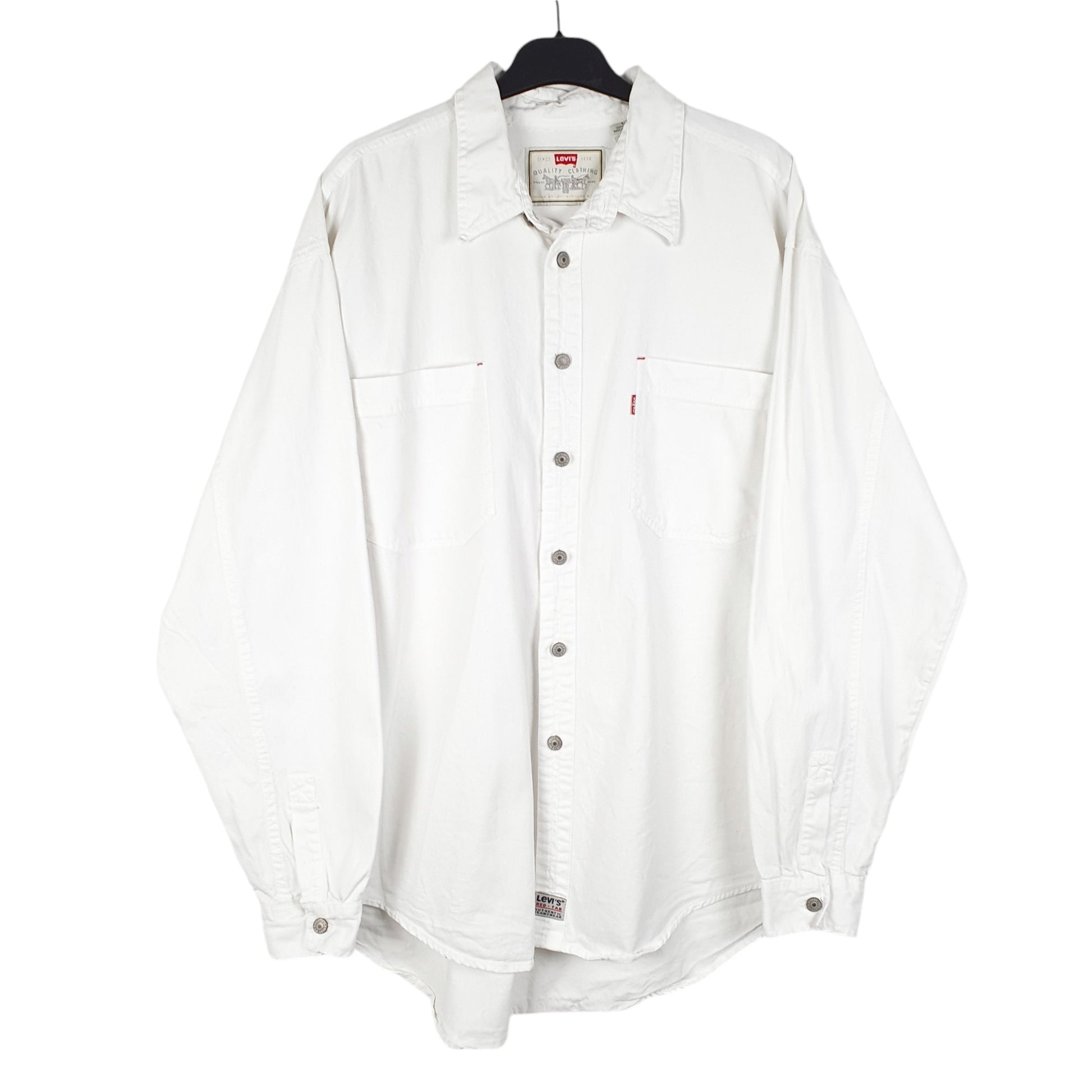 Mens White Levis Denim Jeans Vintage Red Tab Overshirt Shacket Long Sleeve Shirt