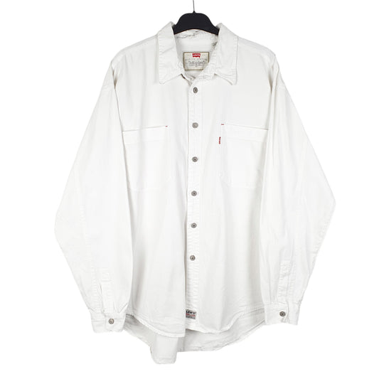 Mens White Levis Denim Jeans Vintage Red Tab Overshirt Shacket Long Sleeve Shirt