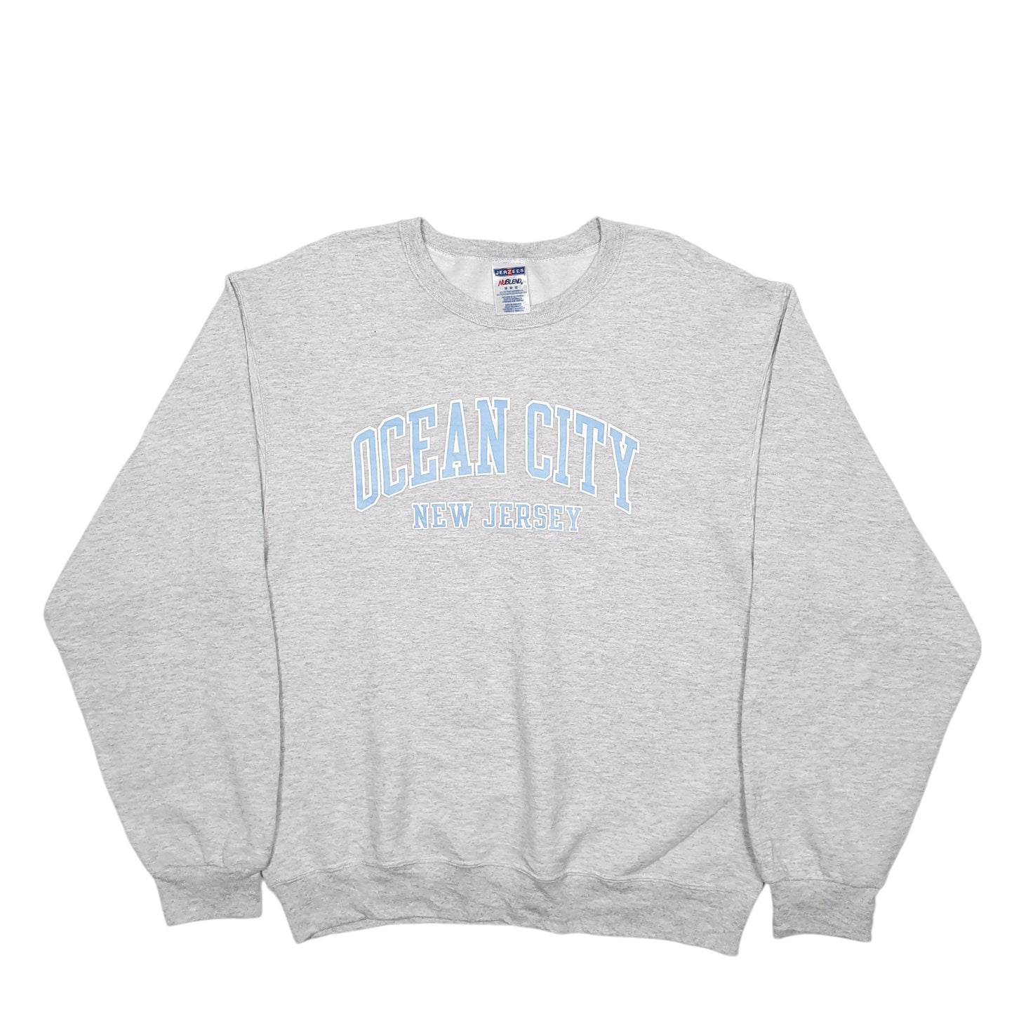Mens Grey Jerzees Ocean City New Jersey Spellout Crewneck Jumper
