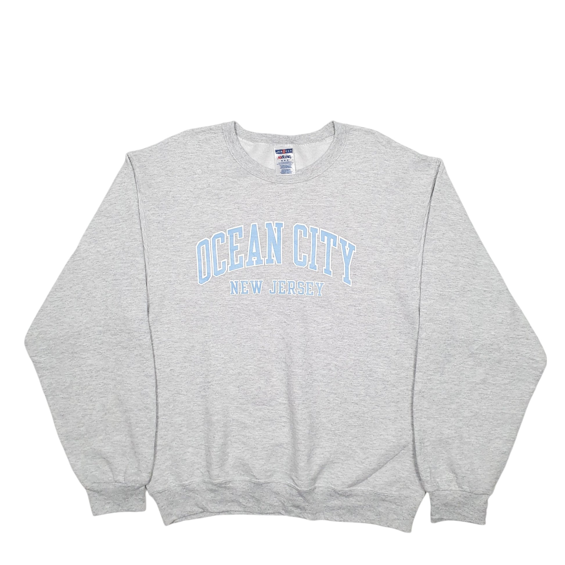 Mens Grey Jerzees Ocean City New Jersey Spellout Crewneck Jumper
