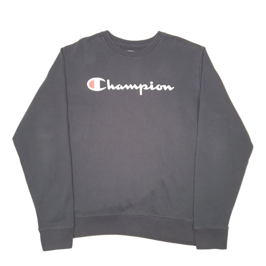 Mens Black Champion Script Crewneck Jumper