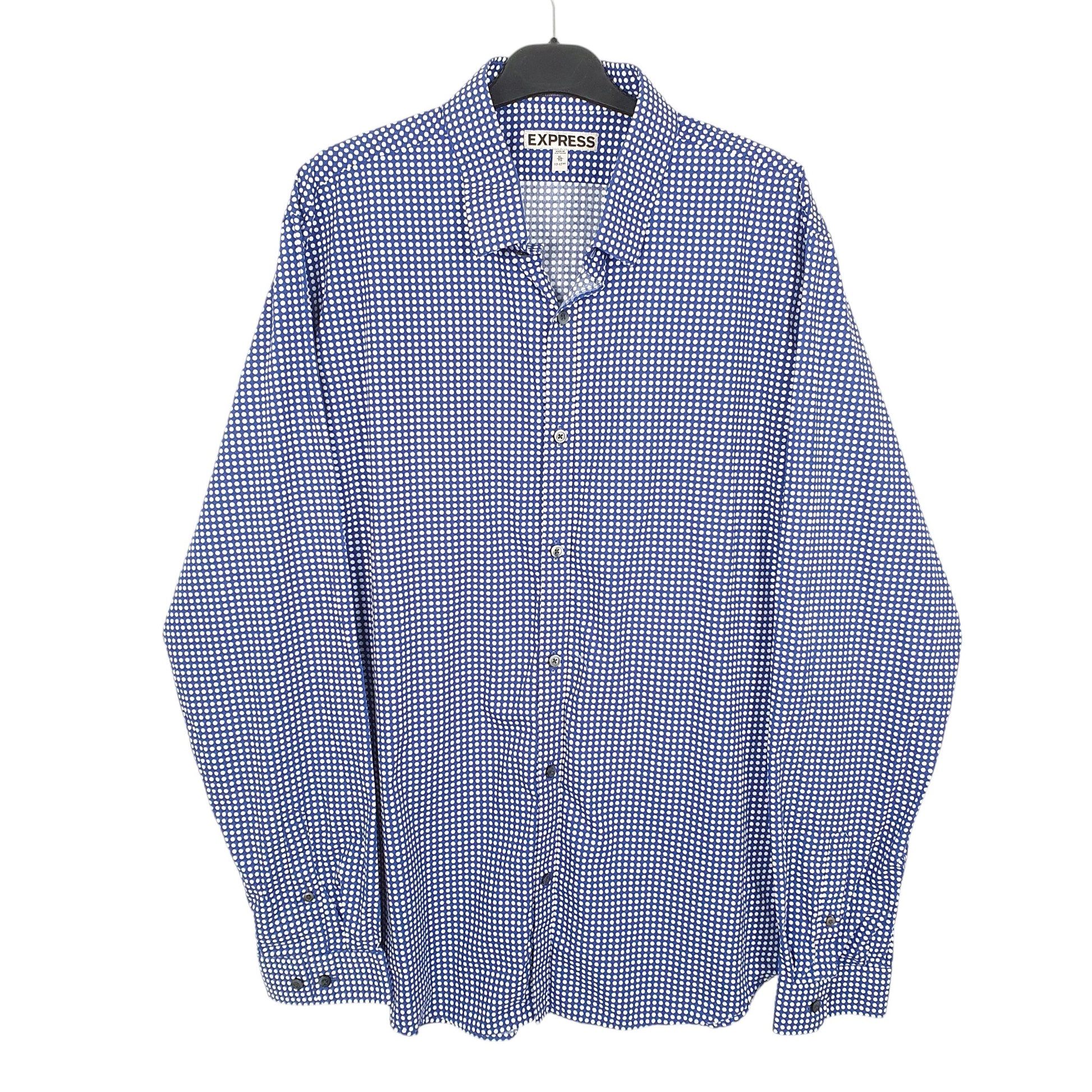 Mens Blue Express Polka Dot Long Sleeve Shirt