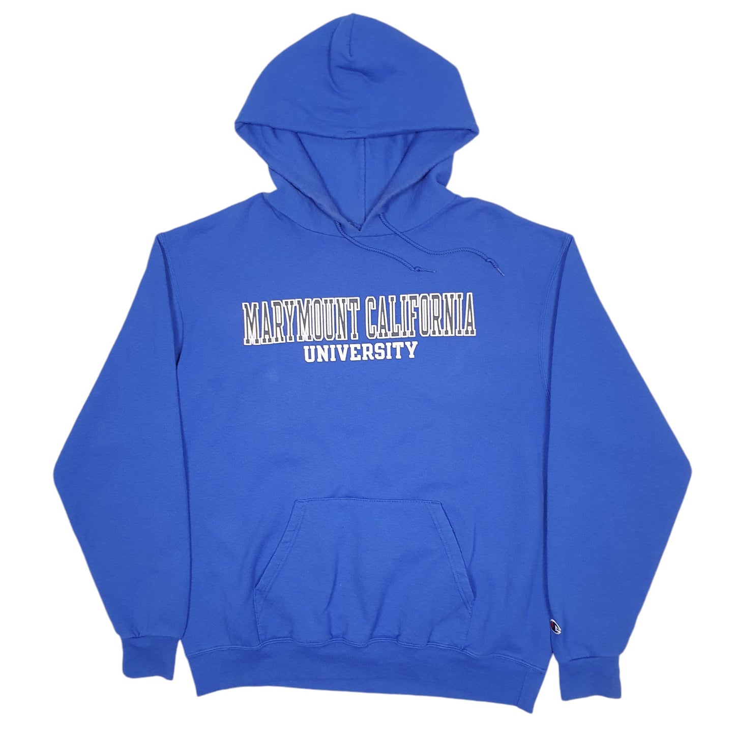 Mens Blue Champion Mary Mount California University Spellout Hoodie Jumper